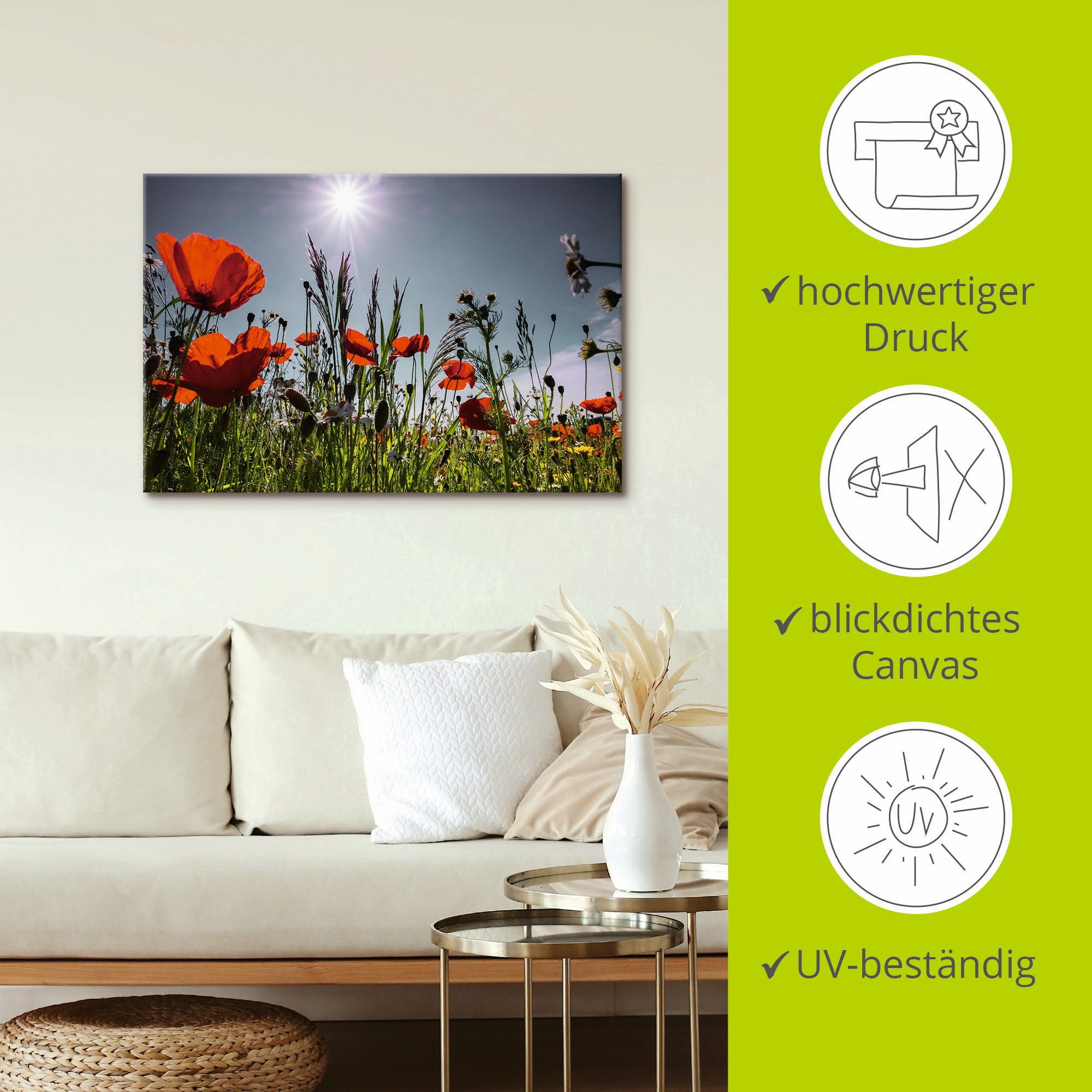 Artland Artprint Klaprozenveld als artprint van aluminium, artprint voor buiten, artprint op linnen, poster in verschillende maten. maten