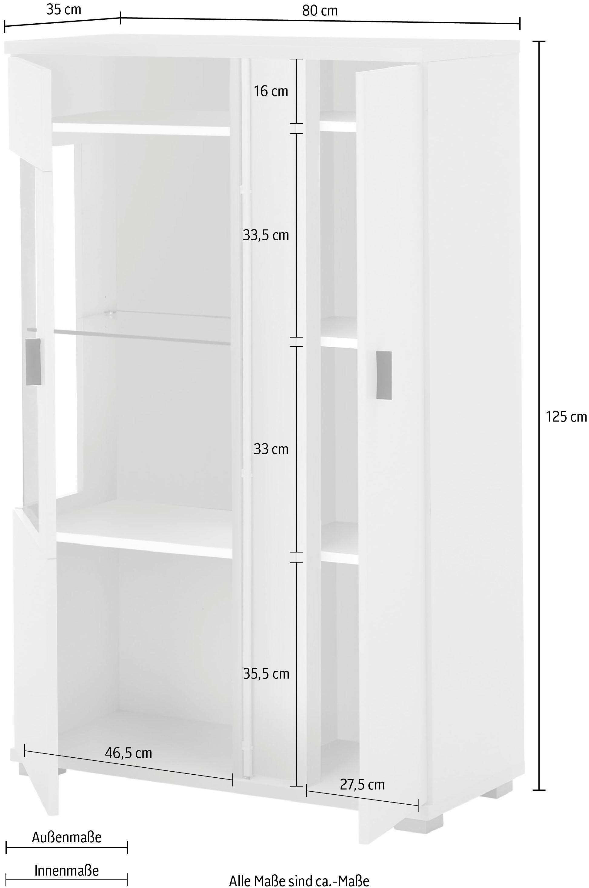 INOSIGN Vitrinekast Long Island in moderne trendkleur, inclusief verticale verlichting, breedte 80 cm (1 stuk)