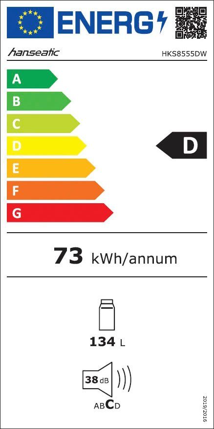 Hanseatic Koelkast HKS8555DW Automatisch ontdooien, super koelfunctie