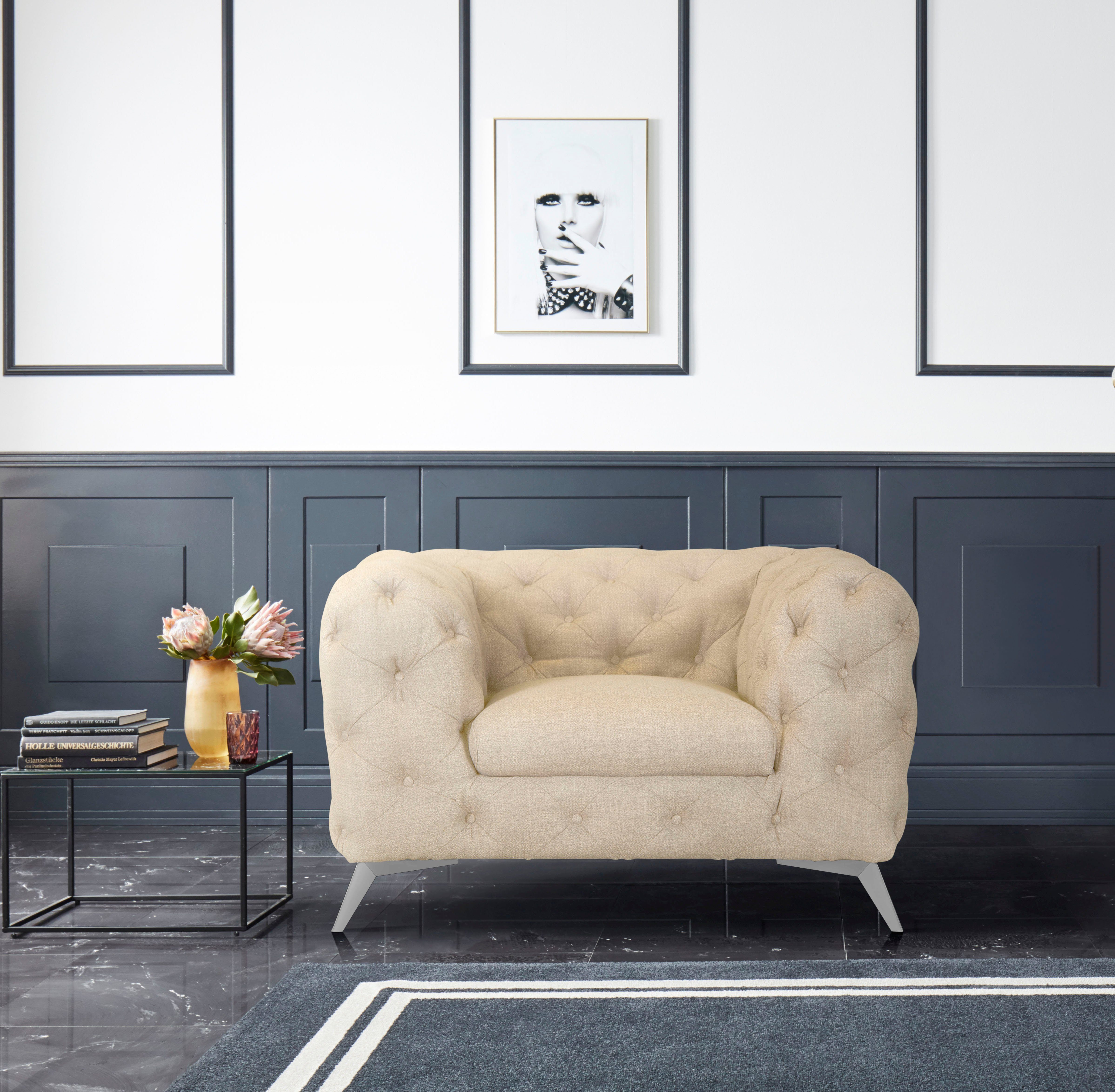 Leonique Chesterfield-fauteuil Glynis Fauteuil luxueuze capitonnage, moderne chesterfield look, kleur van de poten ter keuze