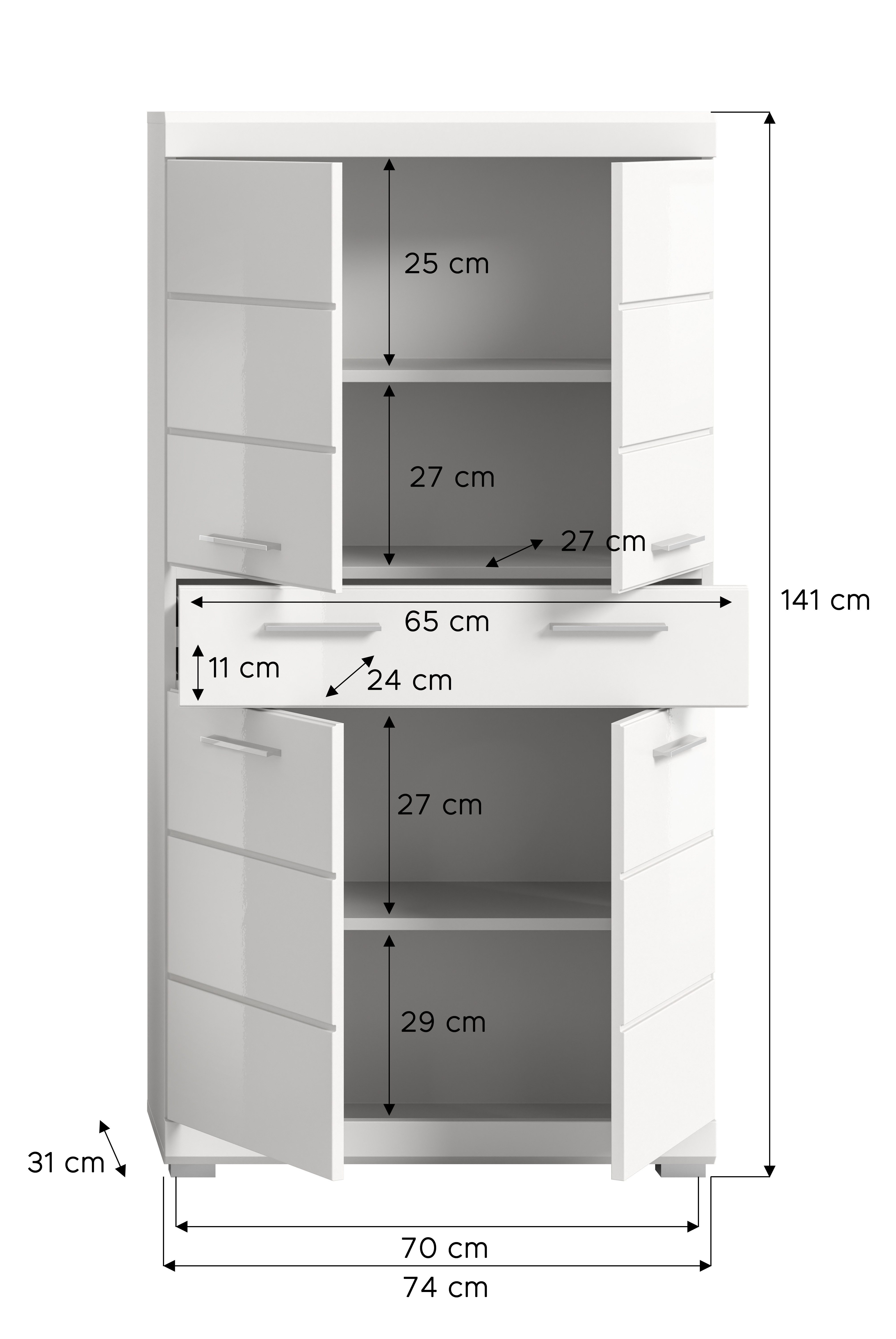 INOSIGN Halfhoge kast Siena, breedte 74 cm, 4 deuren, 1 lade, 4 vakken, MDF-front in verschillende kleuren verkrijgbaar, badkamermeubels, badkamerkast, kast, badkamer