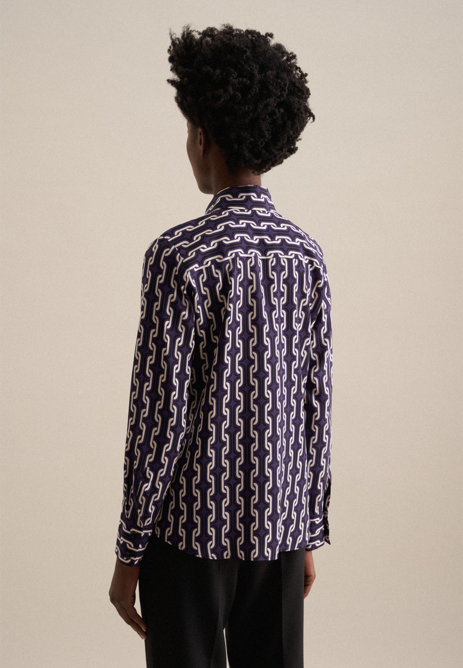 seidensticker Overhemdblouse Zwarte roos Lange mouwen kraag print