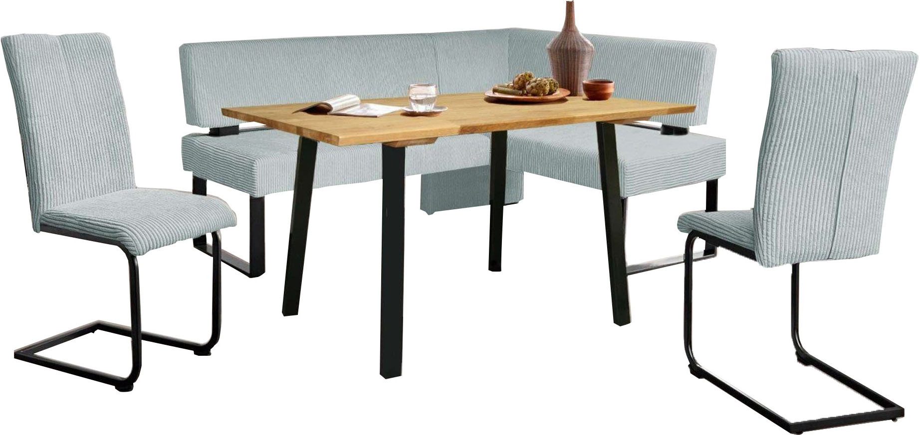 Home affaire Eethoek Oliver Hoekbank met golfvering in de zitting, tafel massief eiken (set, 4-delig)