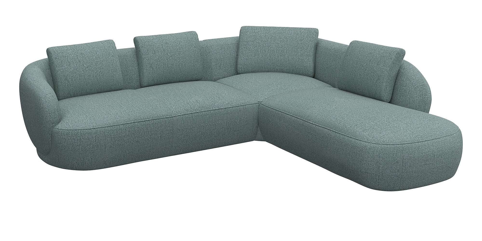 FLEXLUX Hoekbank Torino, rond, L-vorm, bankhoek met ottomane Modern, organisch bankontwerp, koudschuim, golfvering