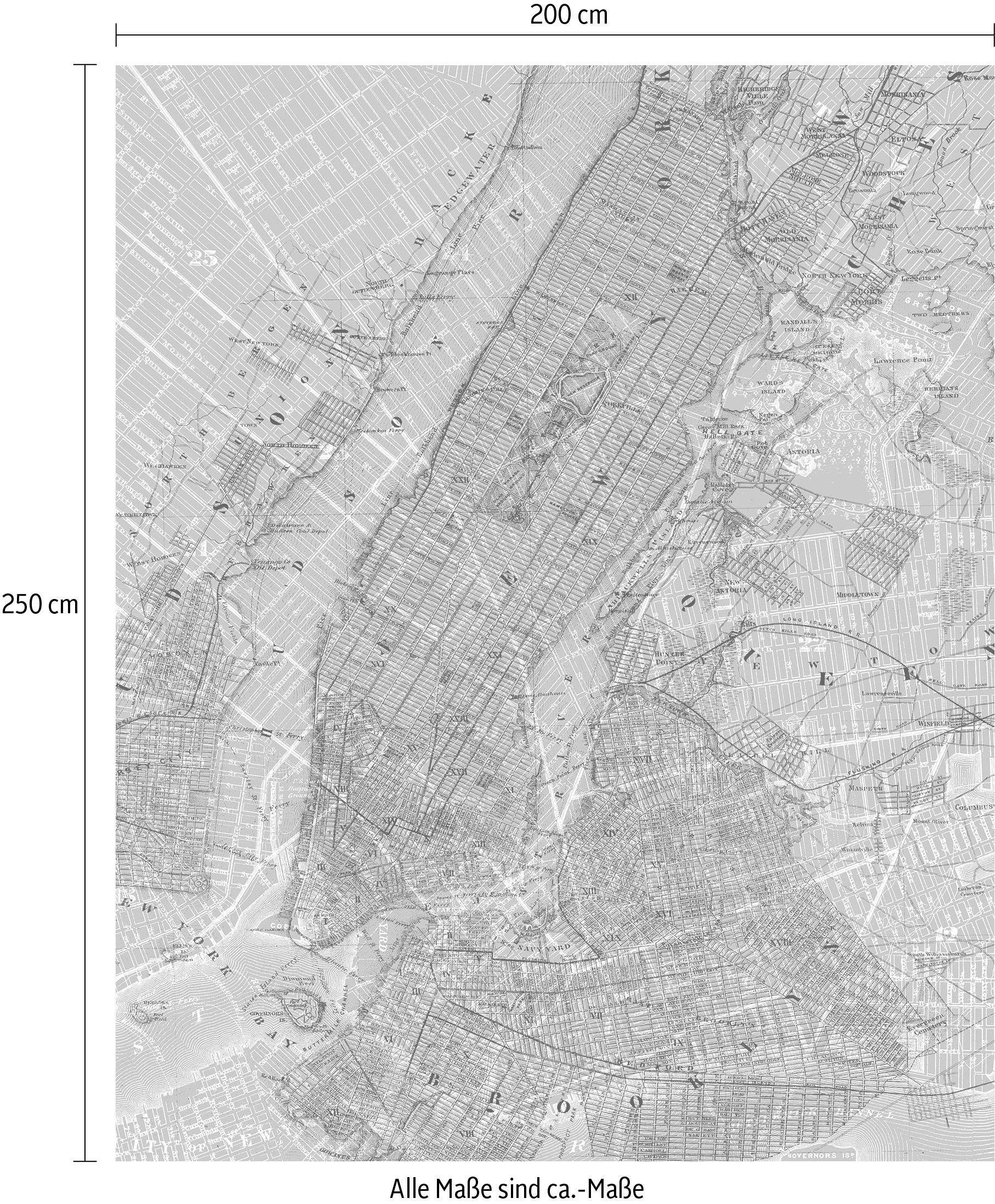 Komar Vliesbehang Digitale print vlies - NYC Map - Afmeting 200 x 250 cm (1 stuk)