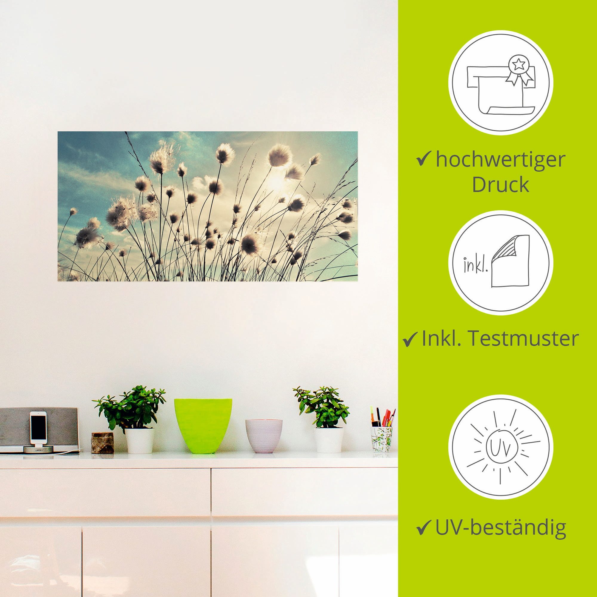 Artland Artprint Wolgras als artprint van aluminium, artprint voor buiten, artprint op linnen, poster, muursticker