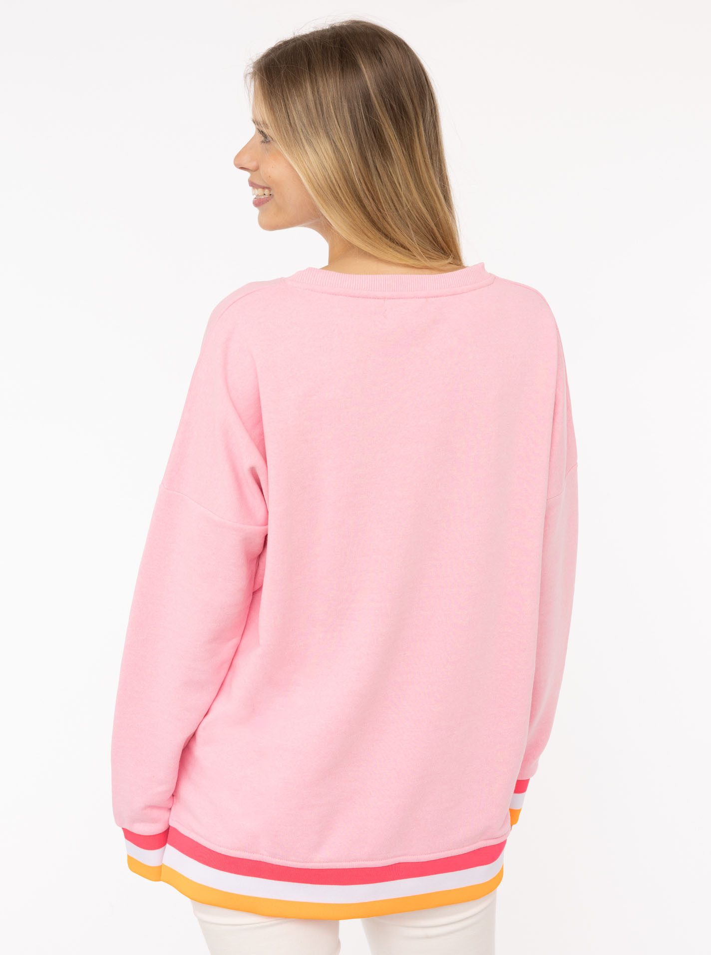 Zwillingsherz Sweatshirt met v-hals en geborduurd "moin" in neonkleuren