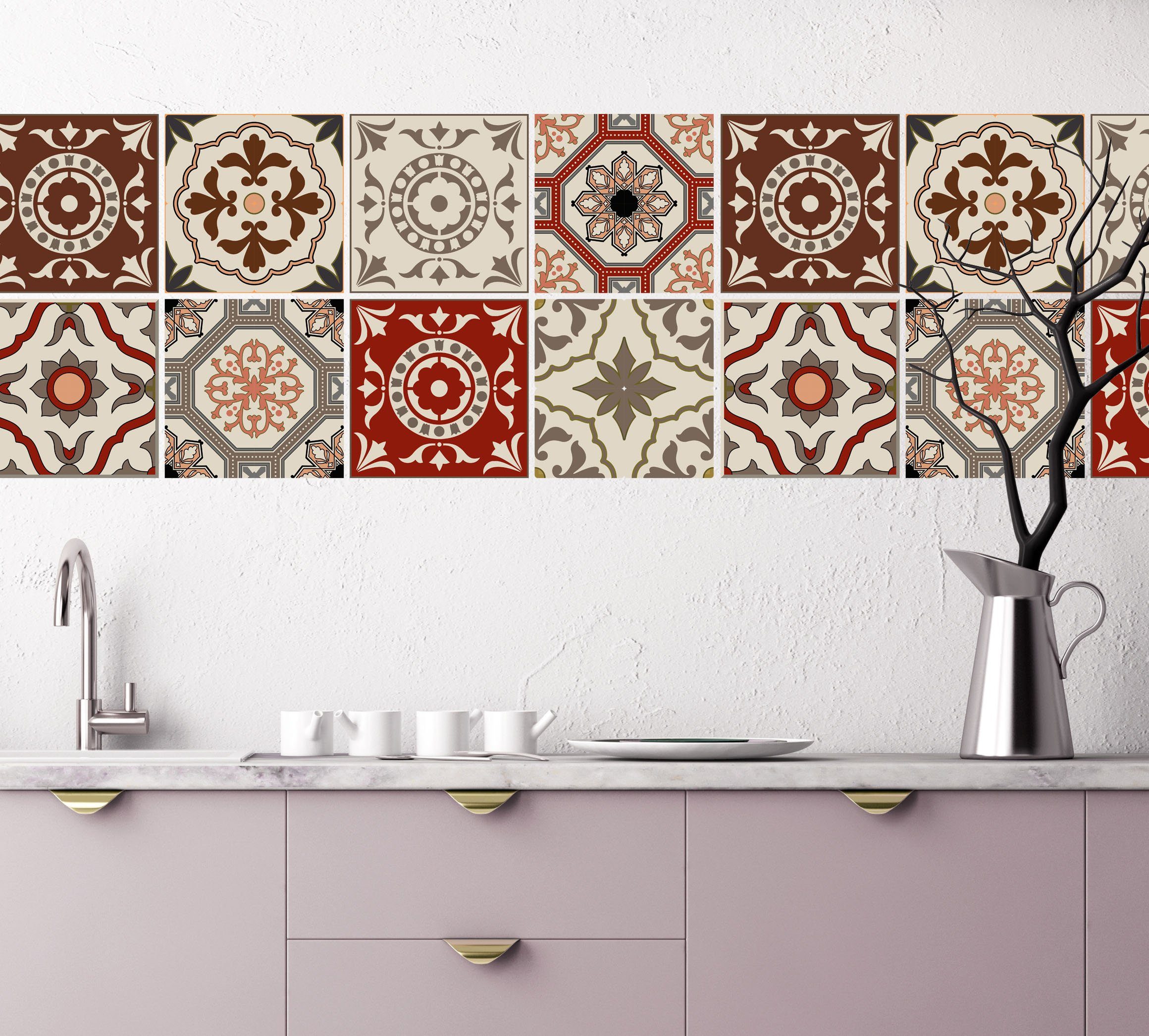 Home affaire Tegelsticker Ornamenten Stickertegels, zelfklevend, stickers, 12-delige set (12 stuks)