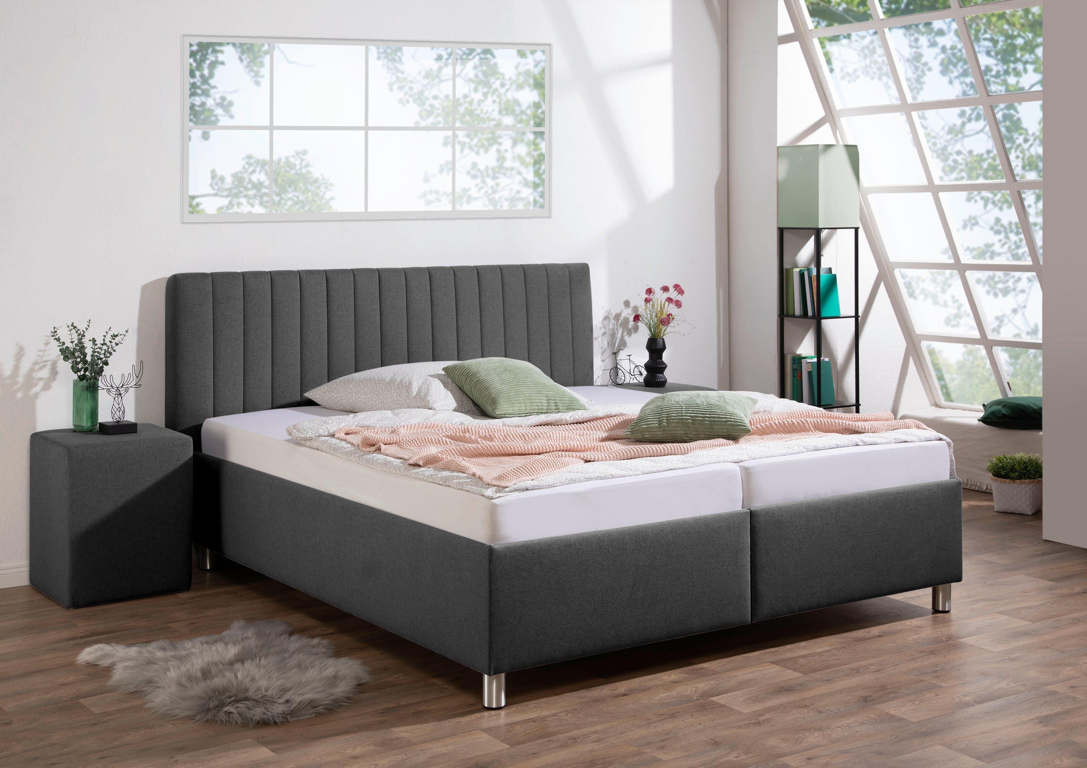 Maintal Gestoffeerd bed Kieferwald met bedlade, optioneel met bonnell- of pocketveringmatras