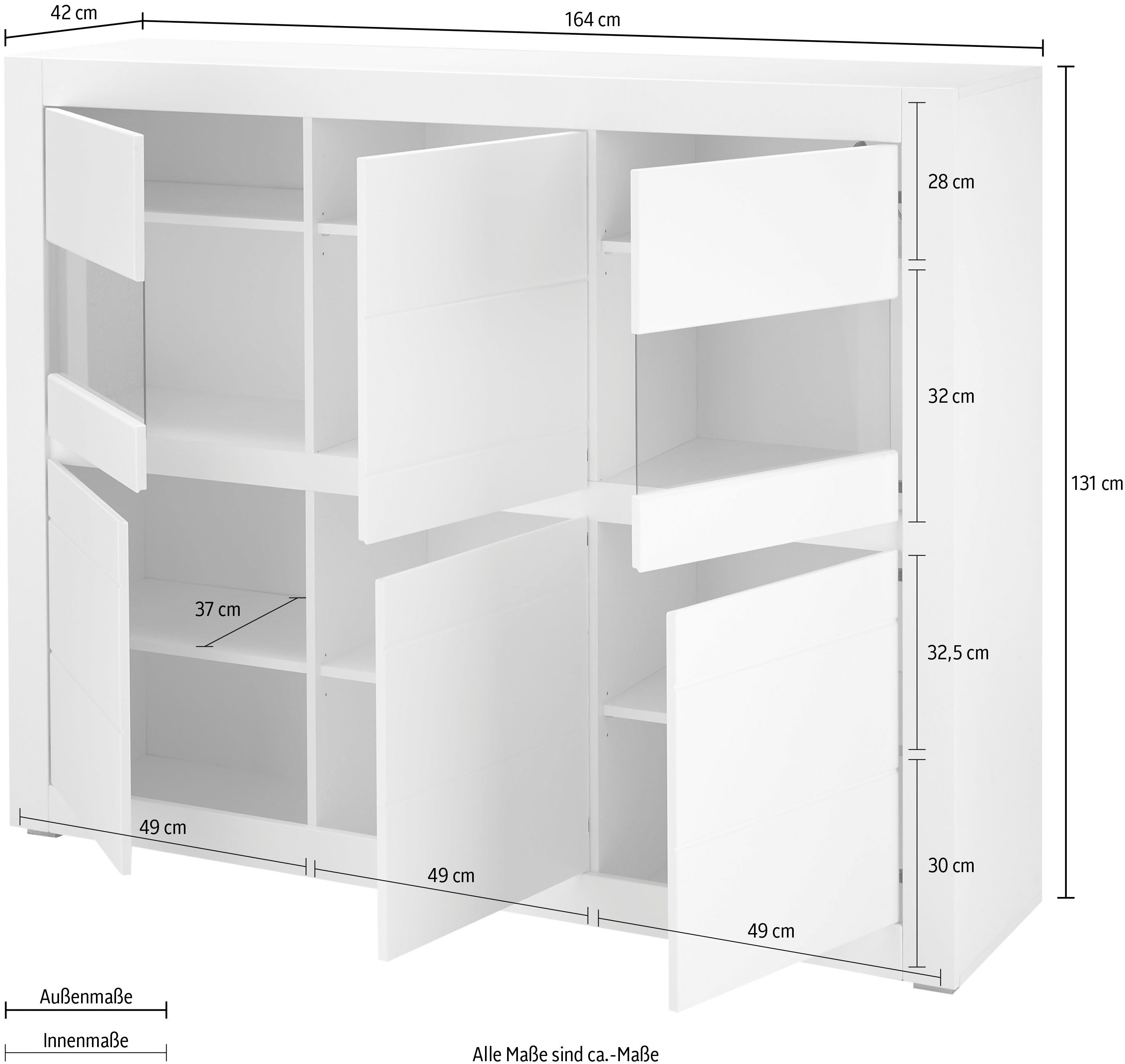 INOSIGN Highboard Chester, moderne ladekast, Kast met opbergruimte, Sideboard in Mat Wit (1 stuk)