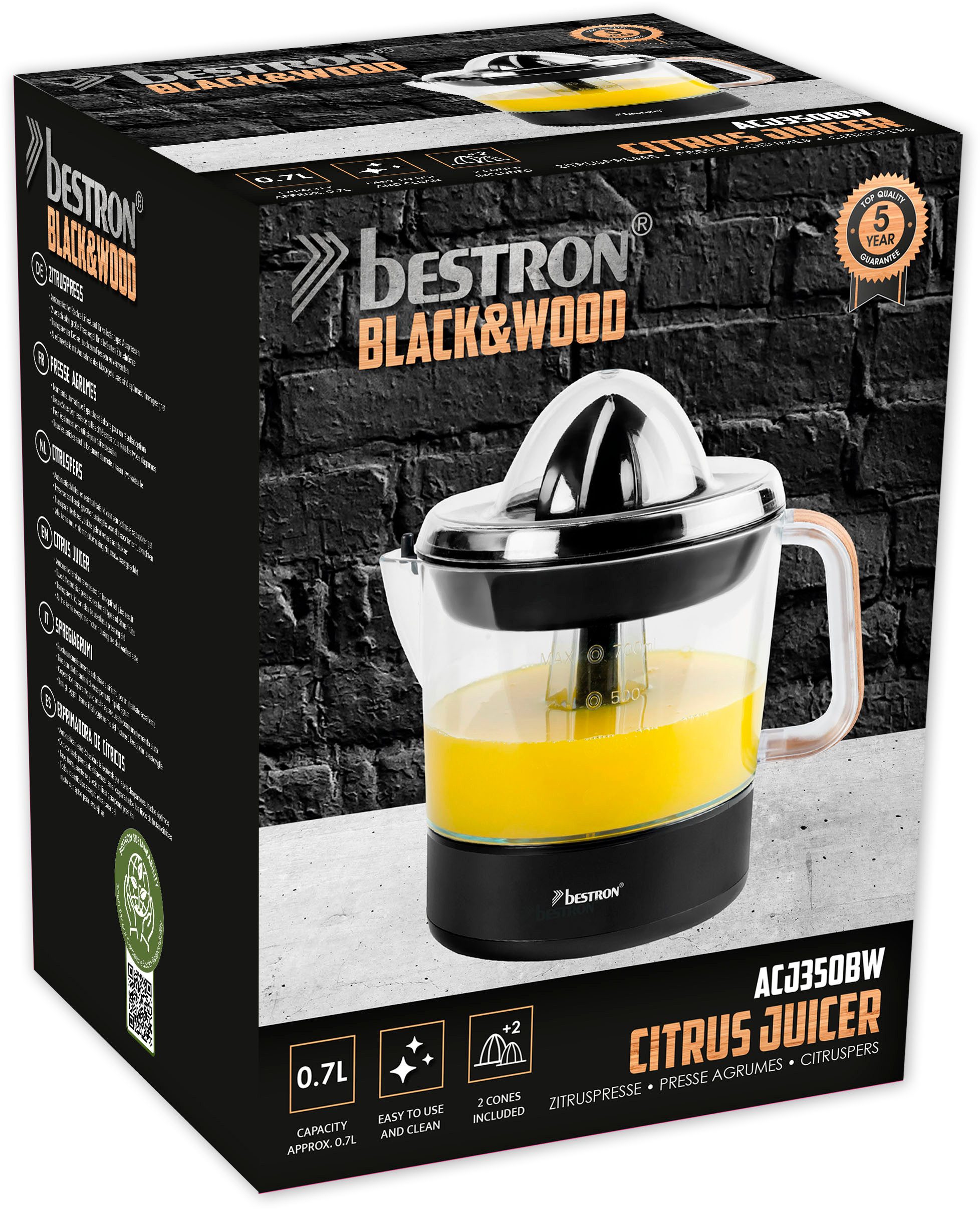 bestron Citruspers ACJ350BW Black & Wood Kollektion