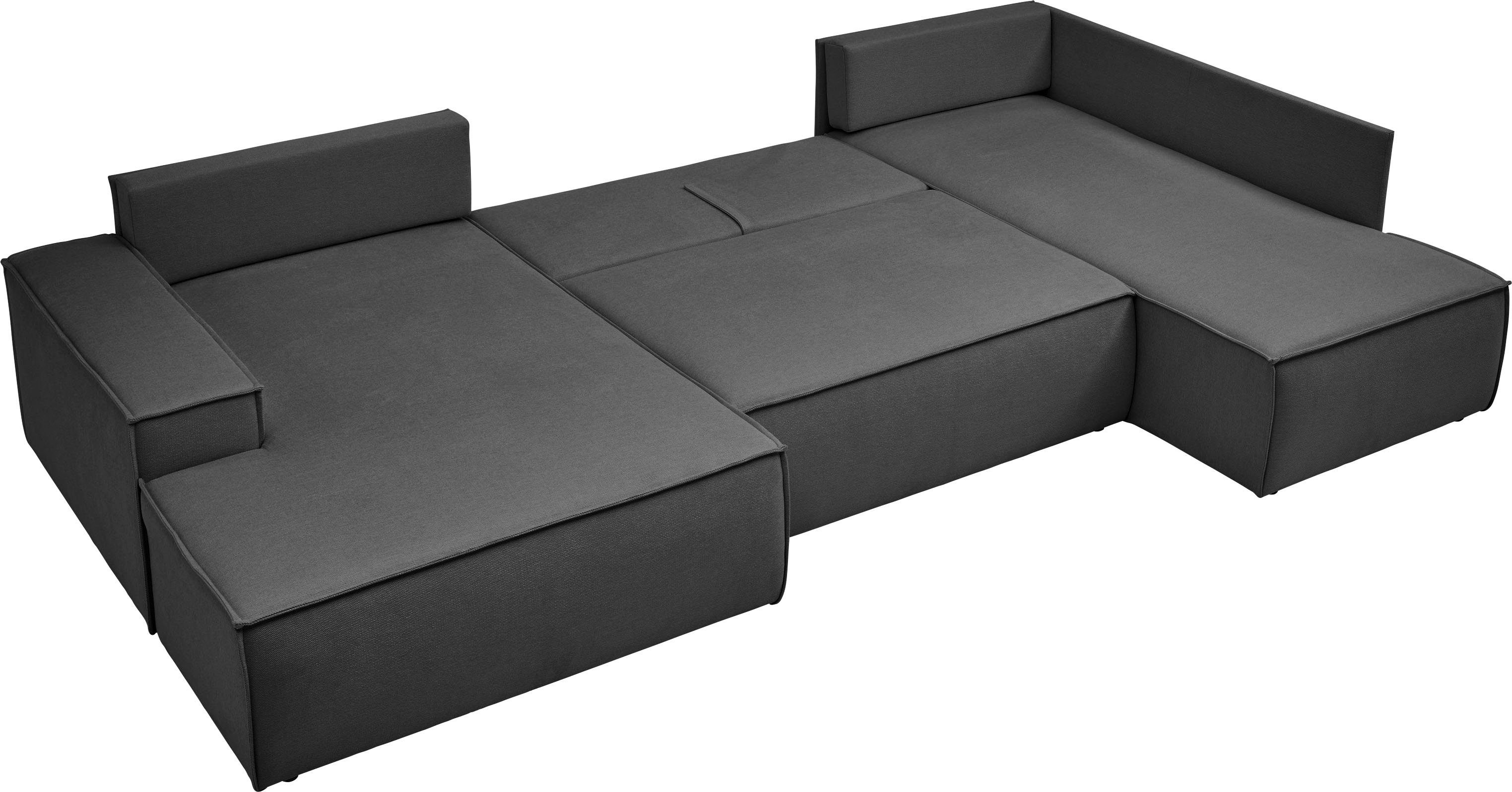 andas Zithoek FINNLEY U-model XXL 329 cm, bedbank, slaapfunctie m. bedkist