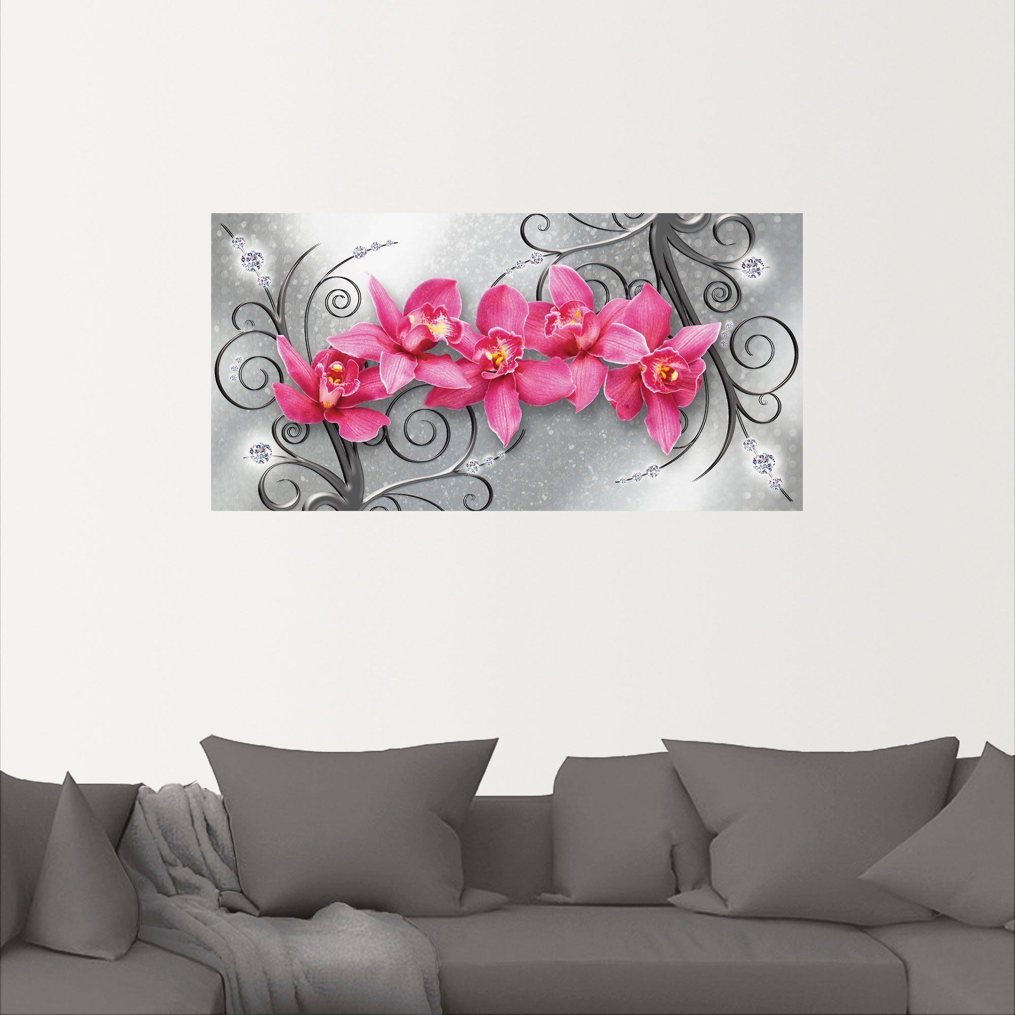 Artland Artprint Roze orchideeën op ornamenten als artprint van aluminium, artprint voor buiten, artprint op linnen, poster, muursticker