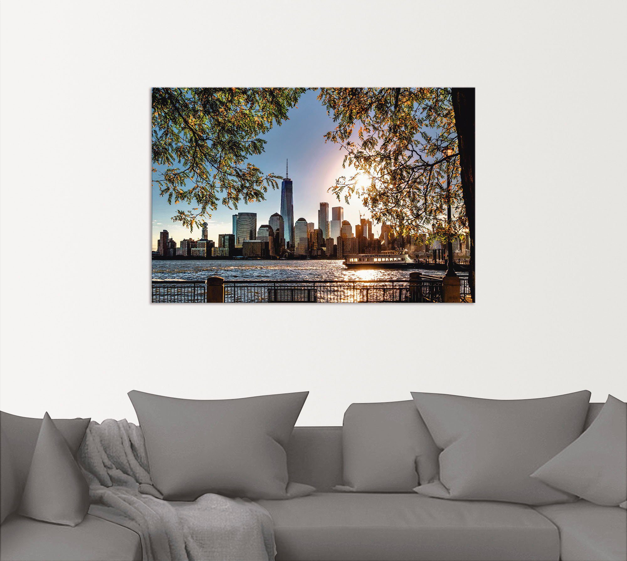 Artland Artprint Zonsopkomst boven New York als artprint van aluminium, artprint voor buiten, artprint op linnen, poster, muursticker