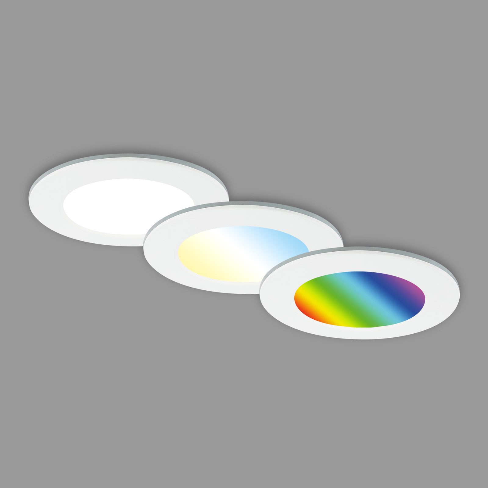 Briloner Leuchten Ledinbouwlamp 3-pack LED inbouwlampen RGB-CCT, wit