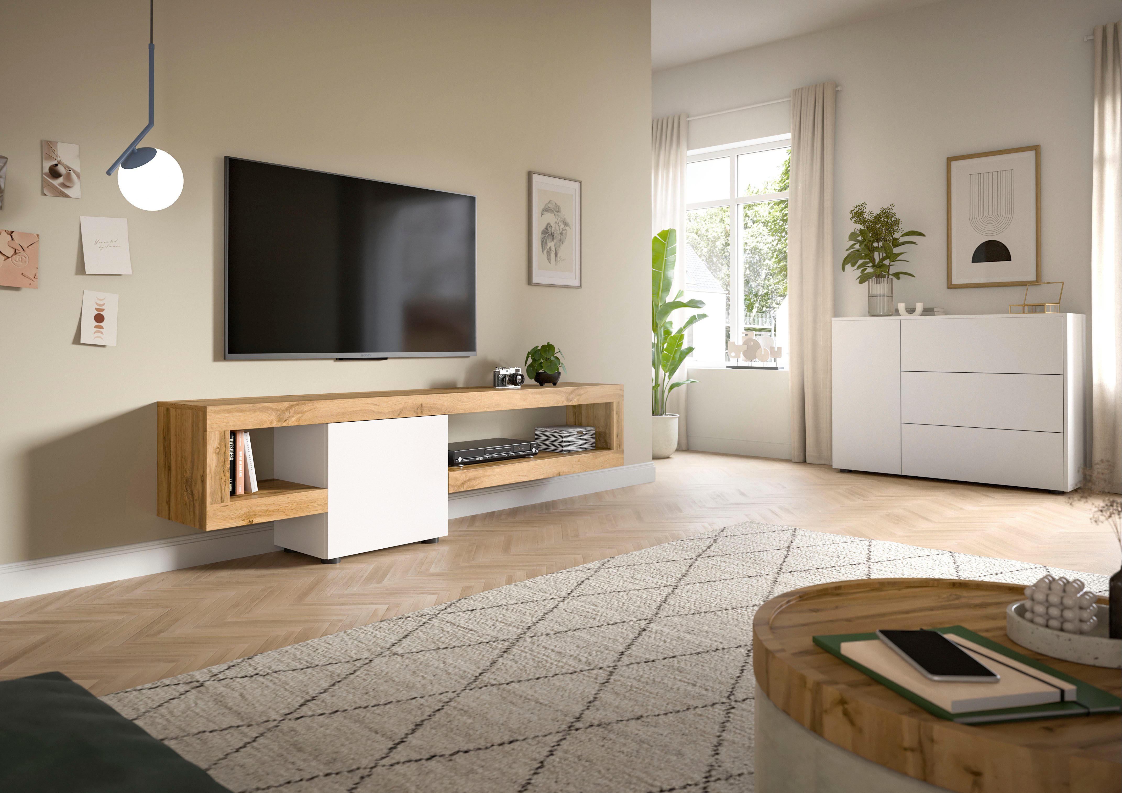 INOSIGN Tv-meubel Zolder, breedte 190 cm, push-to-open, 1 deur, 2 open vakken