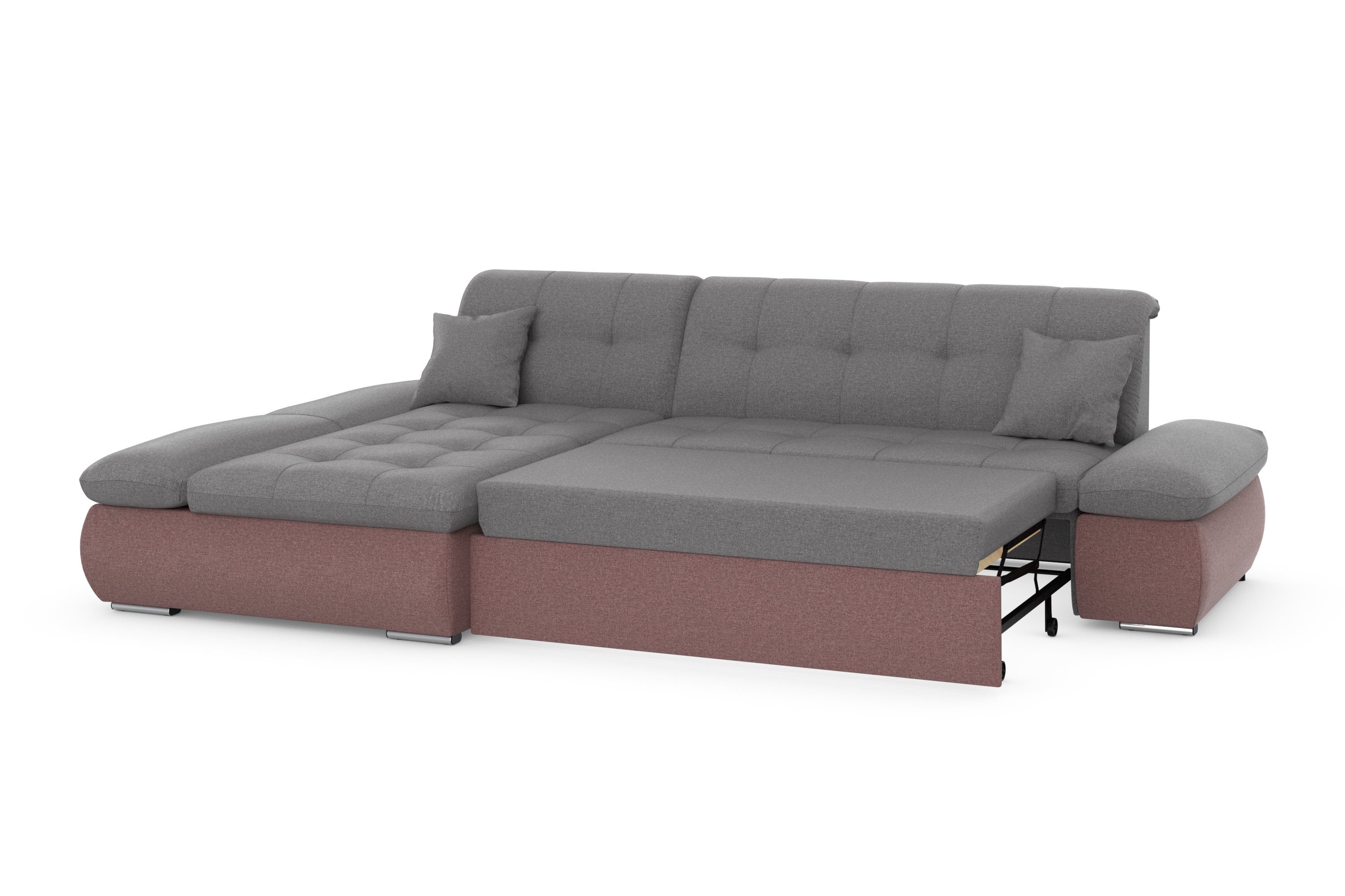 DOMO collection Hoekbank Moric, L-vorm, XXL-bank - Breedte 300cm keuze met bedfunctie en armleuningverstelling, donkergroen