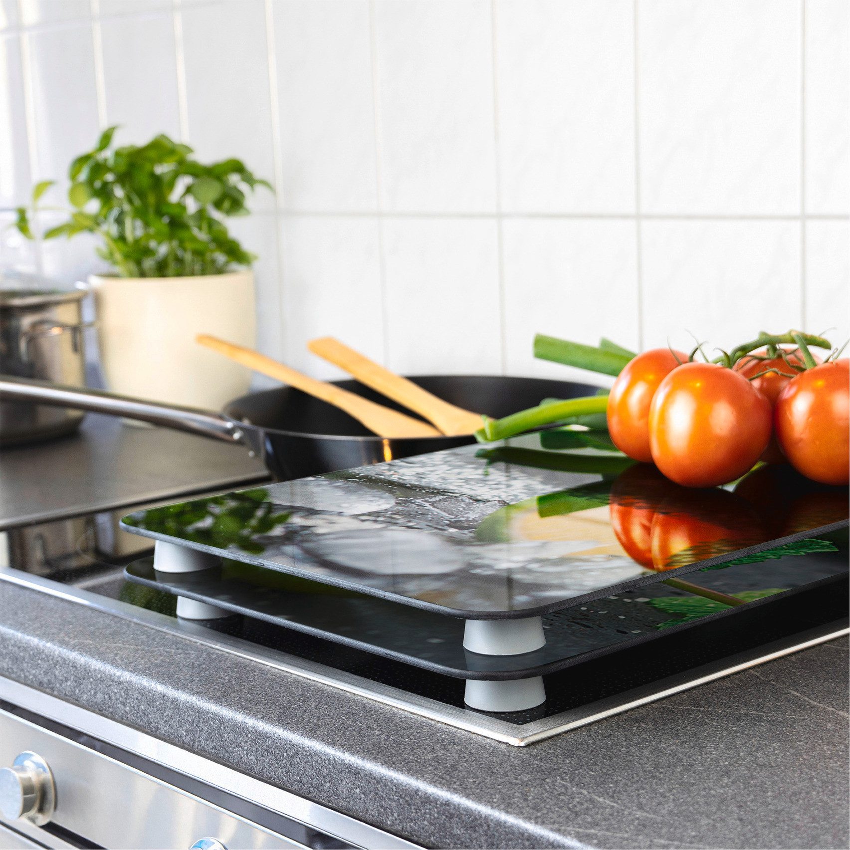 WENKO Kookplaatdeksel Universeel model Mojito Kookplaatafdekking voor alle soorten kookplaten, krasvast, met antislipvoetjes (set, 2-delig)
