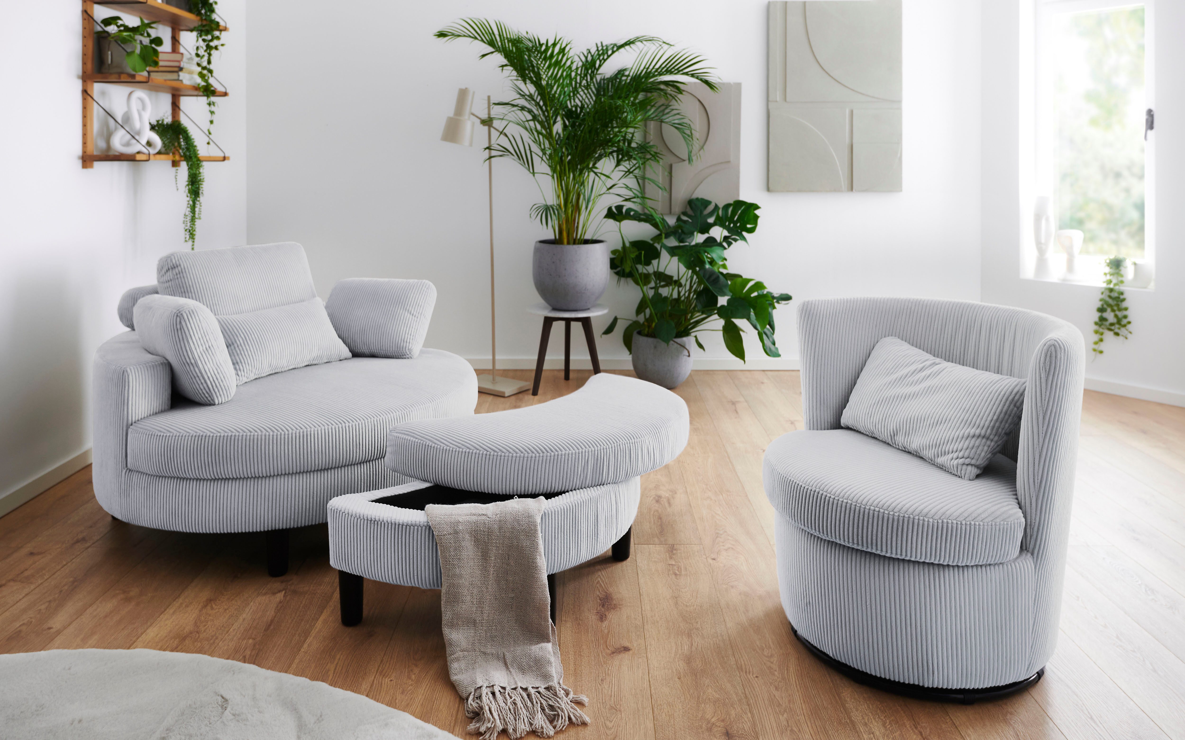ATLANTIC home collection Loveseat Ravi XXL-stoel, inclusief opberghocker, rugkussen & drie sierkussens