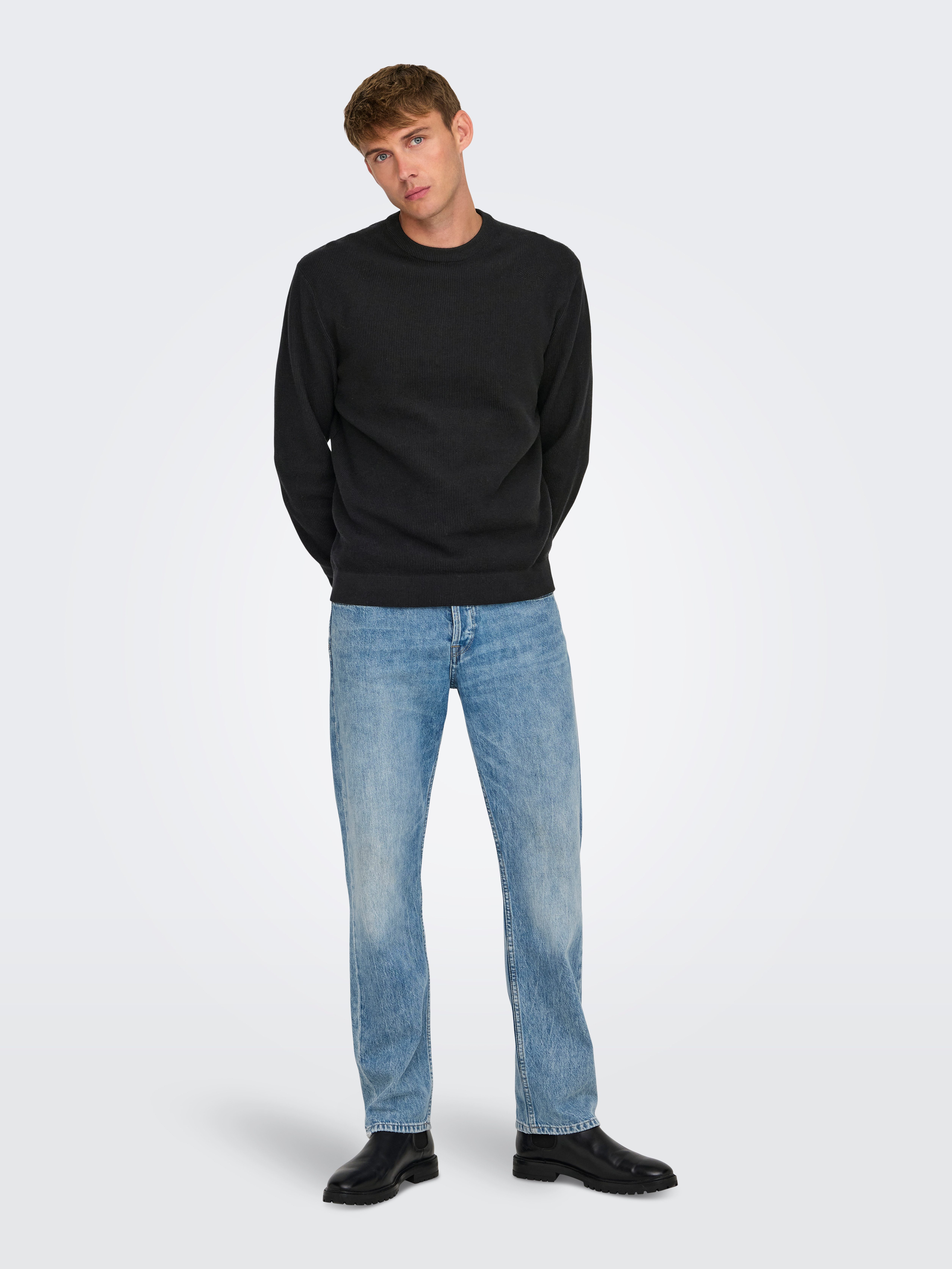 ONLY & SONS Trui met ronde hals ONSTONY DS 12 LS WAFFLE CREW KNIT