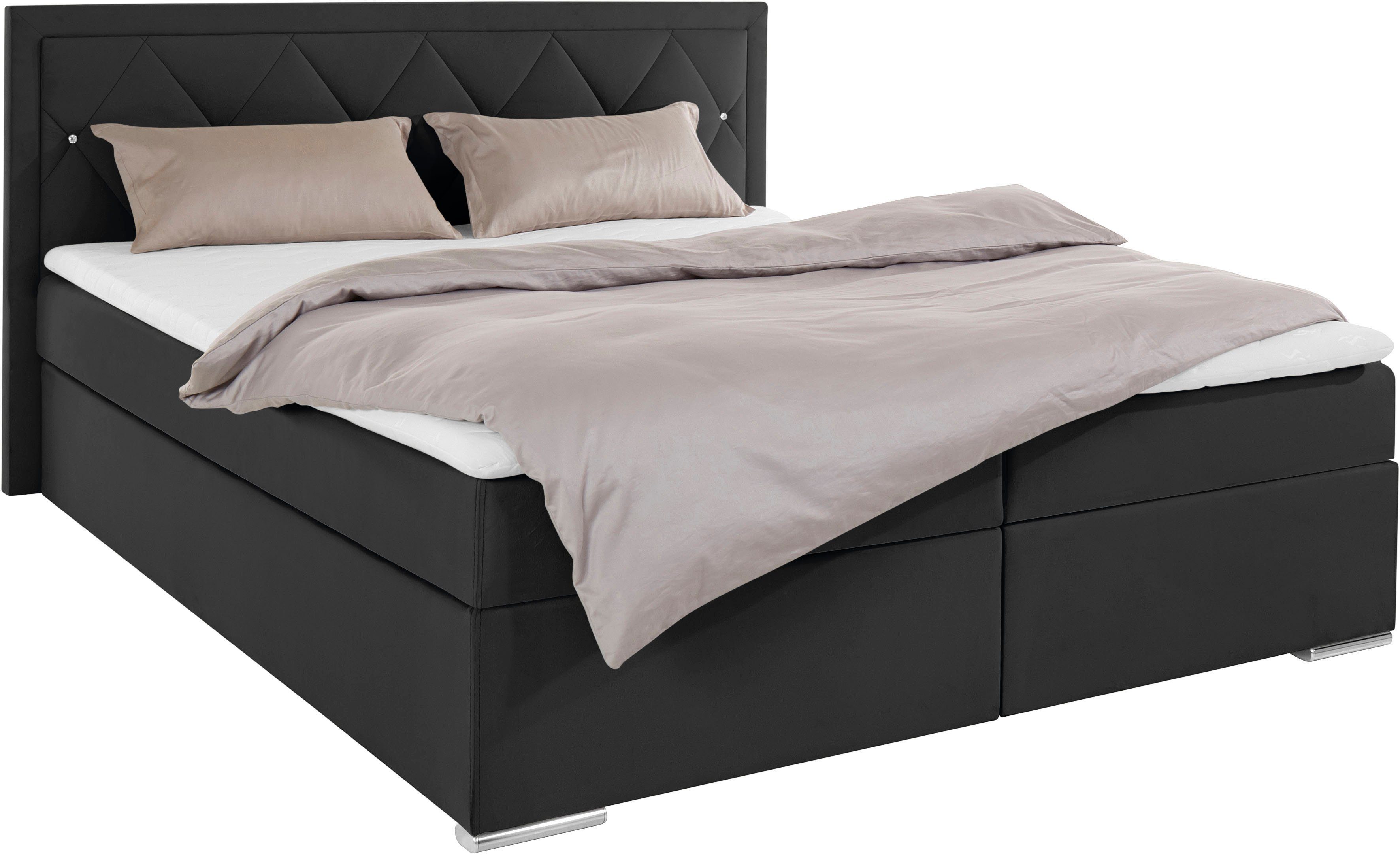 Leonique Boxspring Alfie, bestseller, optioneel met bedlade met strassteentjes in het hoofdbord, h2, h3 en h4 ter keuze