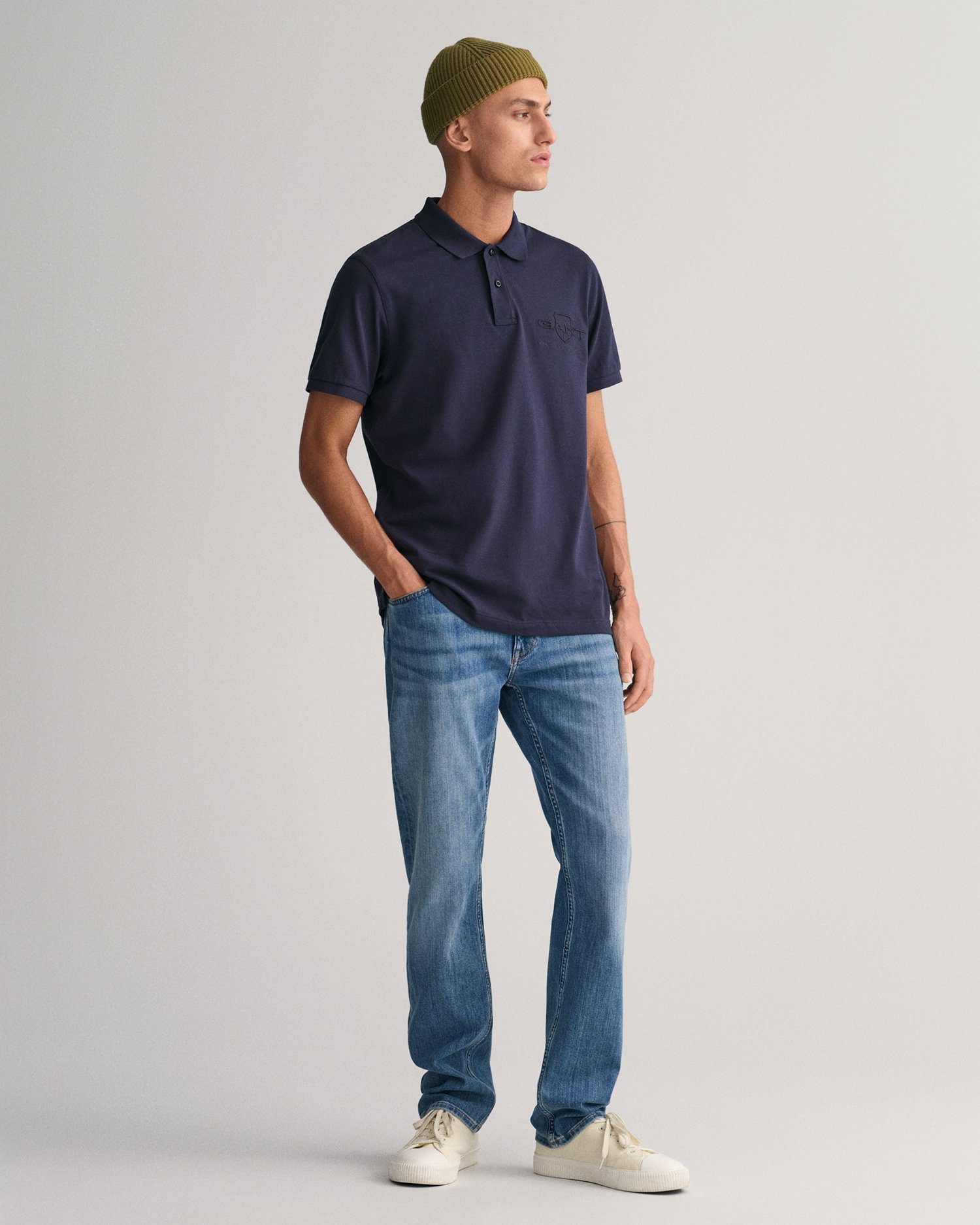 Gant Poloshirt REG TONAL SHIELD SS RUGGER Ton-in-ton borduursel op de borst