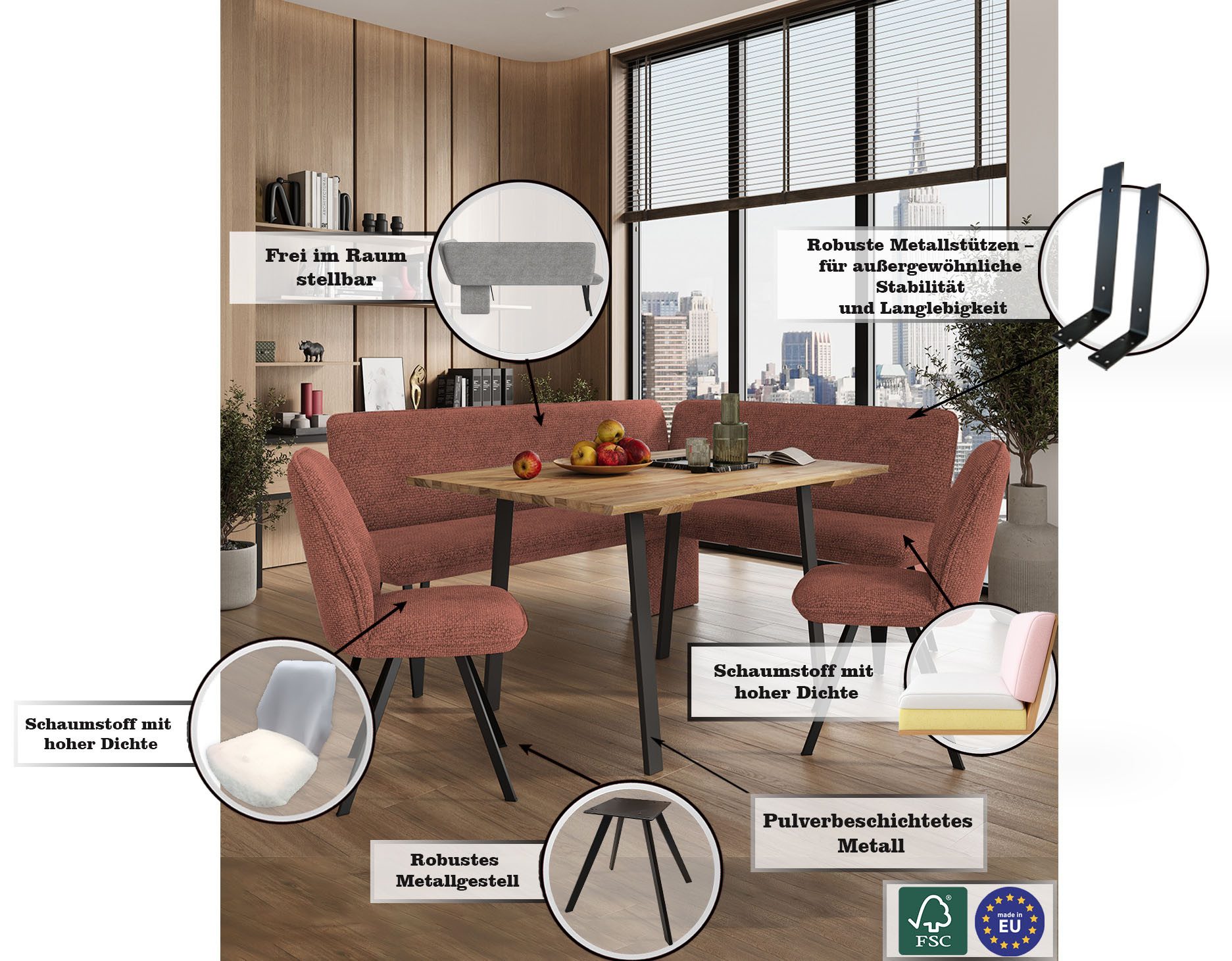 Home affaire Eethoek Mily eetkamerset, zitgroep, hoekbankgroep, keukenbankgroep (4-delig)