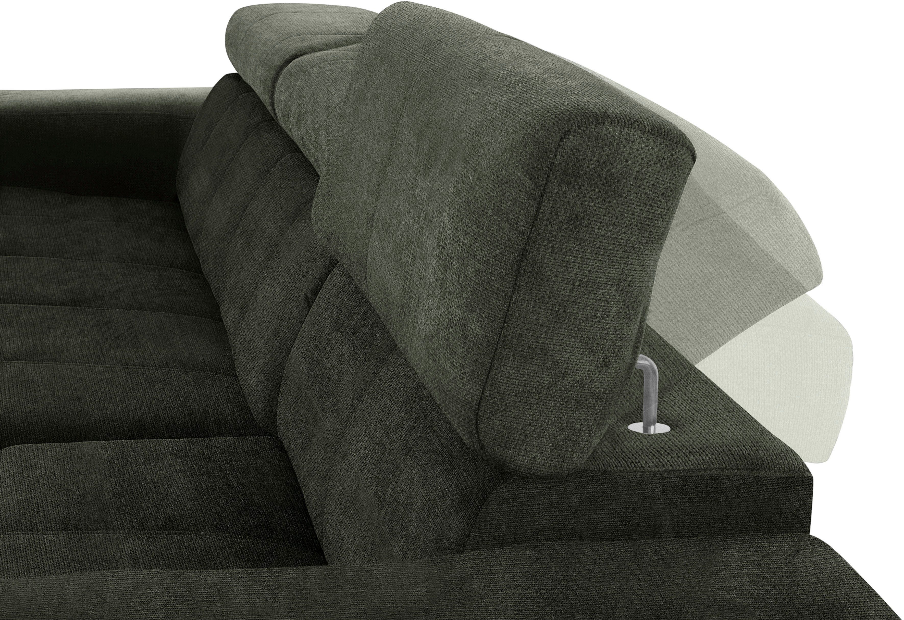 DOMO collection Hoekbank Brandon grote uitvoering B/D/H: 289/177/80 cm, ook in leer en cord met hoofdsteunverstelling, optionele zitdiepteverstelling, l-vormig