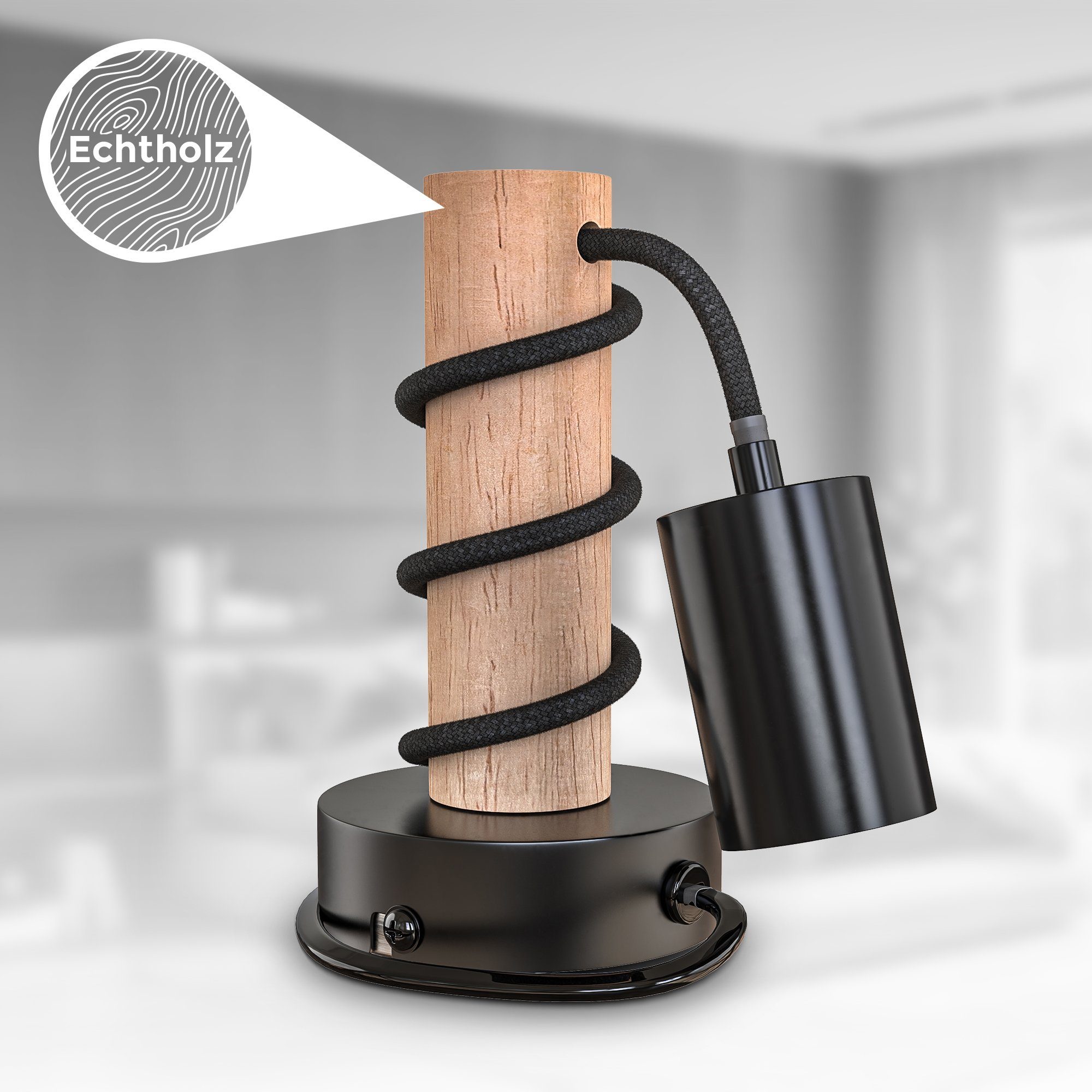 B.K.Licht Wandlamp Wandlamp, 1-vlamig, industriële stijl, retro, staal, hout, rond