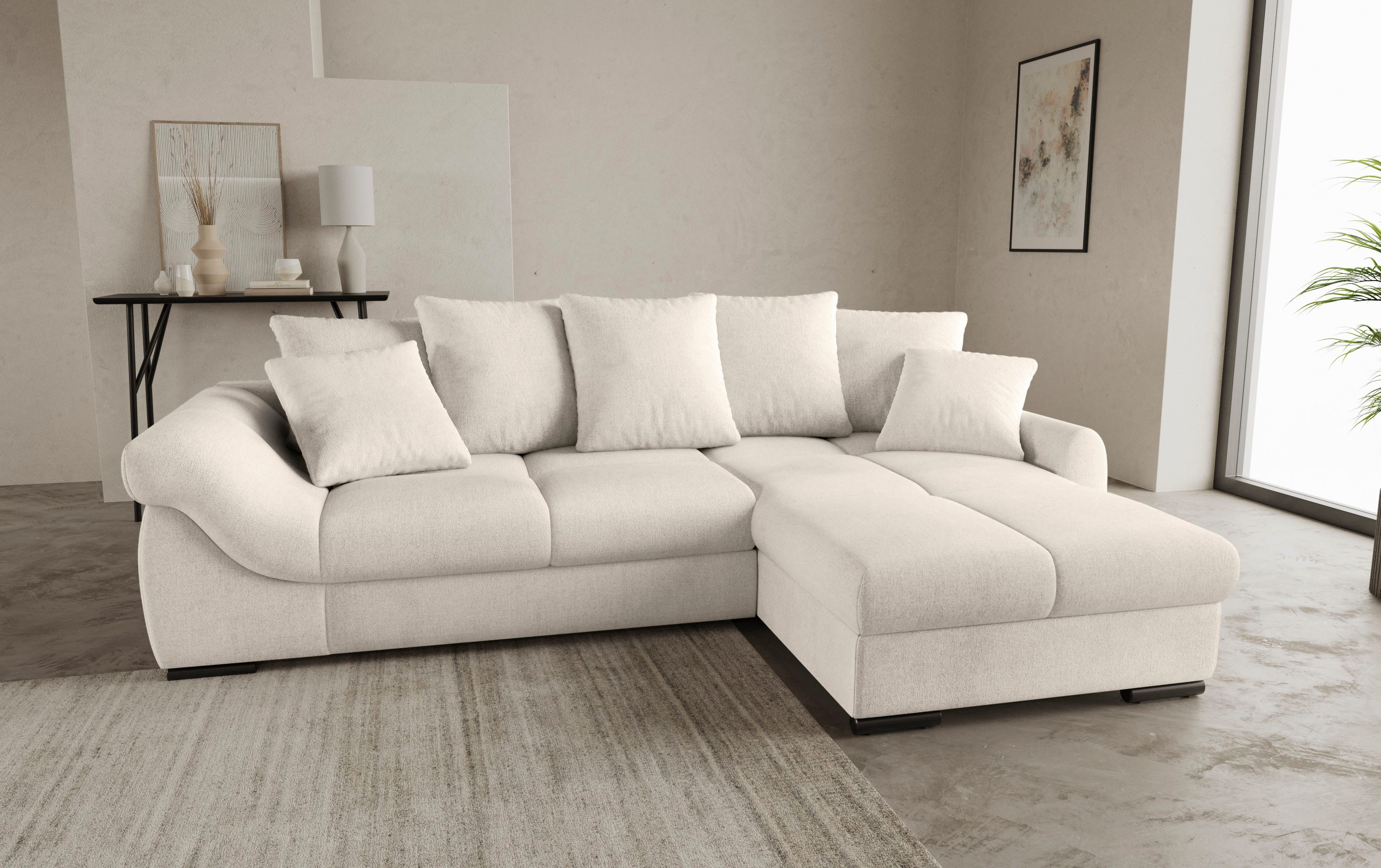 Mr. Couch Hoekbank Livorno DuraFlex L-vorm incl. hoogslaper beduitbreiding, xl bedbox wit gecoat