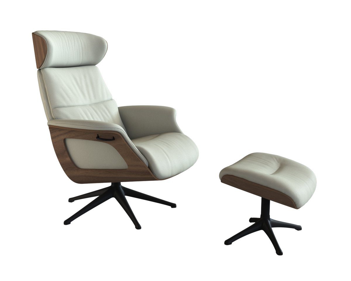 FLEXLUX Relaxfauteuil Clement relaxstoel, gestoffeerde stoel, ligstoel, TV-stoel, Rug- & hoofdverstelling, draaibaar, armleuning walnoot, voet zwart