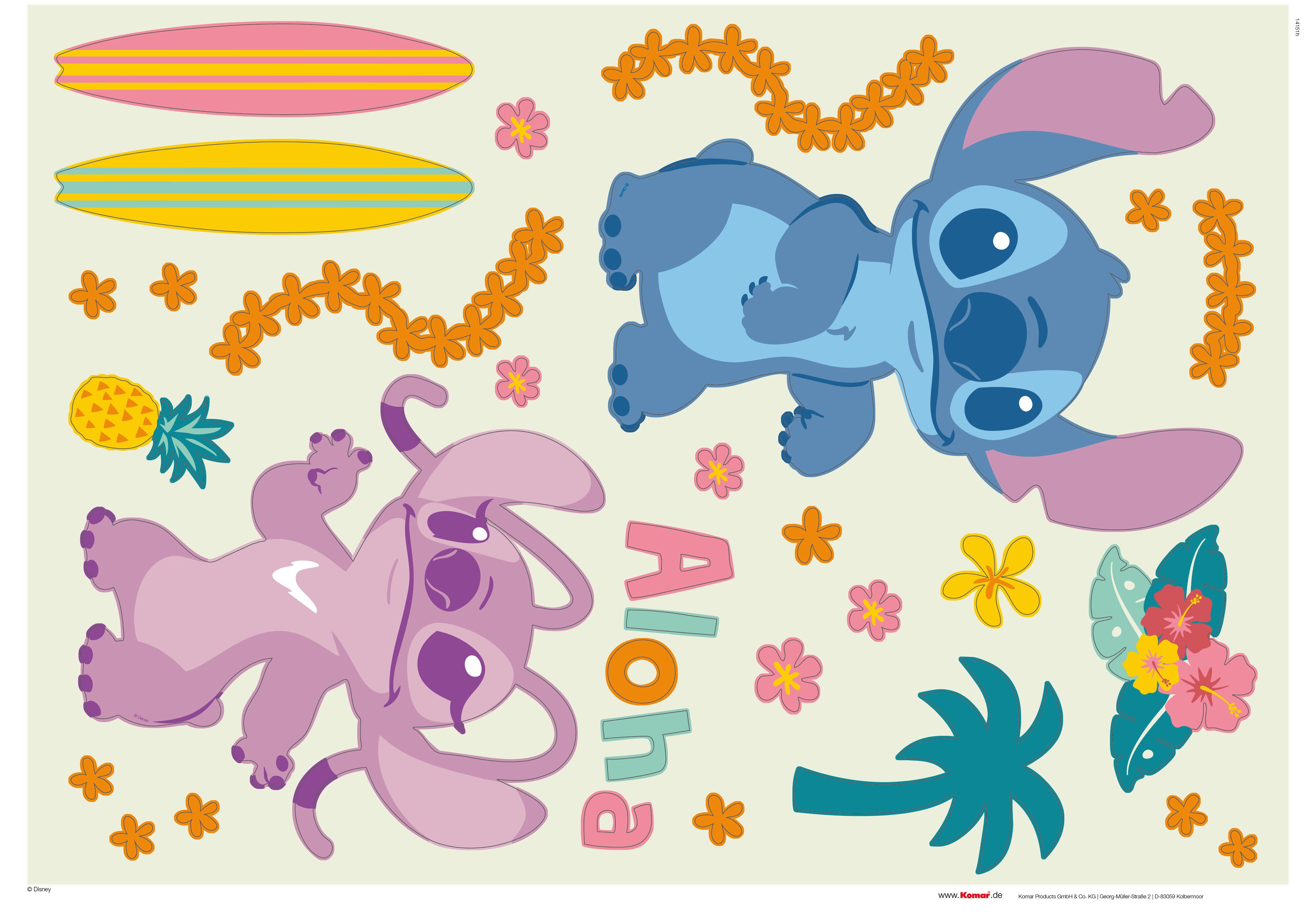 Komar Wandfolie Stitch Aloha - grootte 50 x 70 cm zelfklevend, wandstickers, kinderkamer (31-delig)