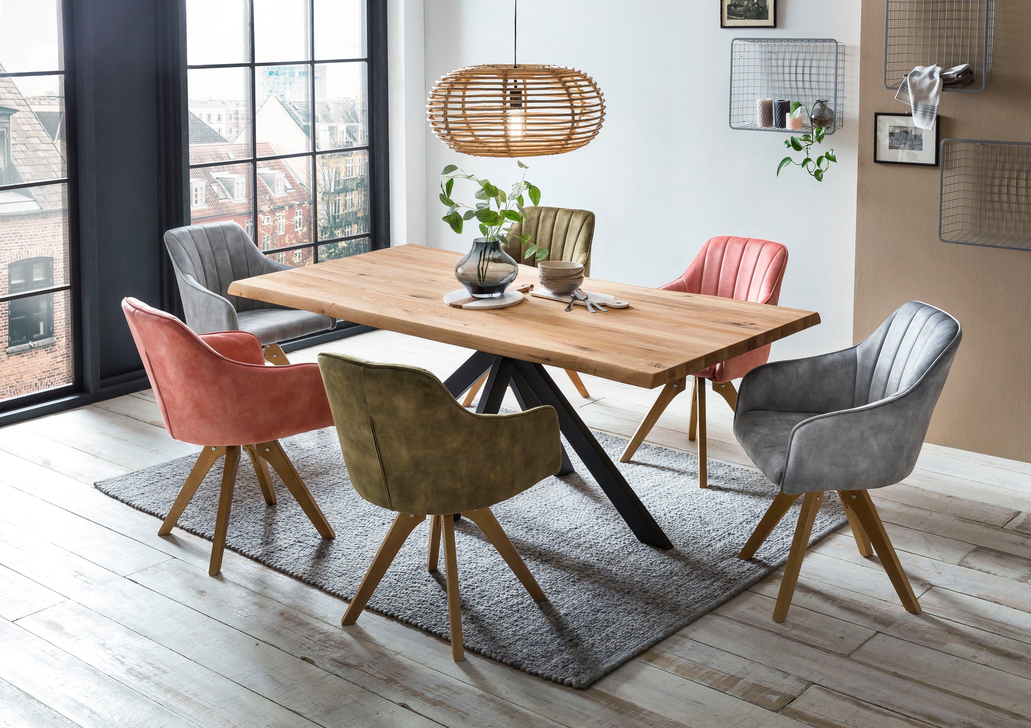 Home affaire Eettafel TRISTAN Massief wild eiken met echte boomrand