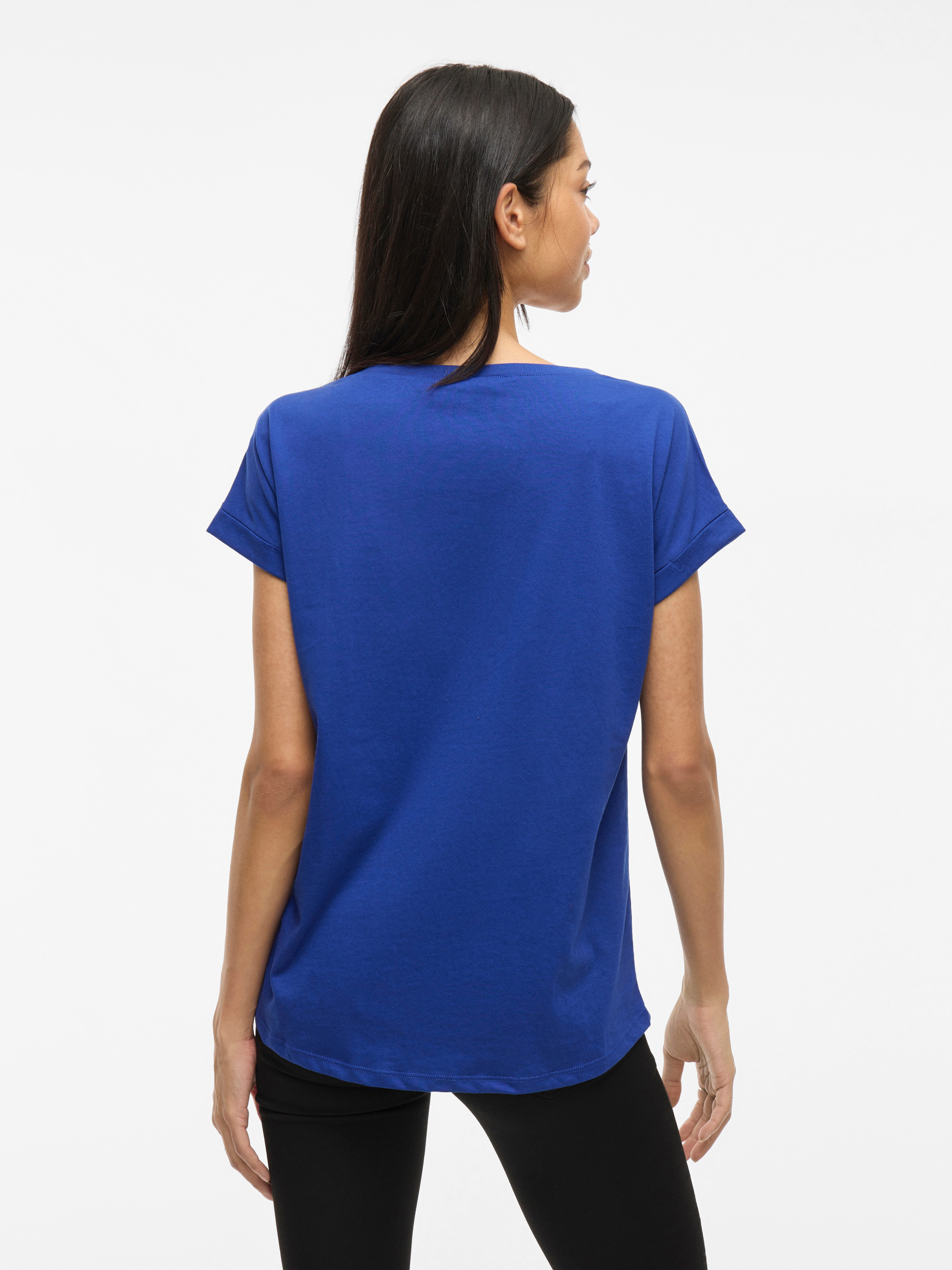 Vila Shirt met ronde hals VIDREAMERS NEW PURE T-SHIRT/SU-NOOS Basic dames T-shirt met ronde hals en omgeslagen mouwen
