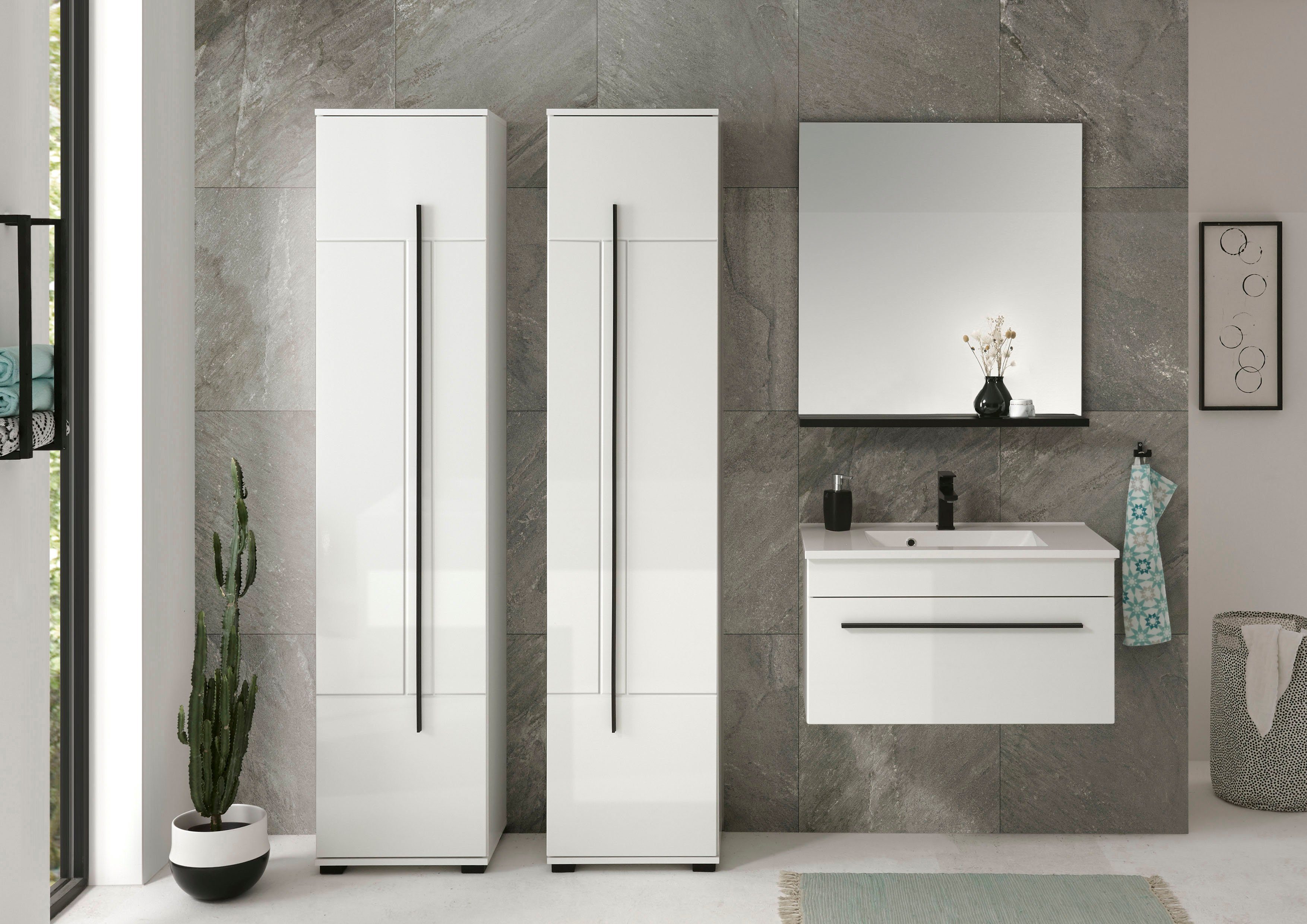 INOSIGN Hoge kast Cantara, Badschrank in Hochglanz Weiß, Hochschrank im modernen Design