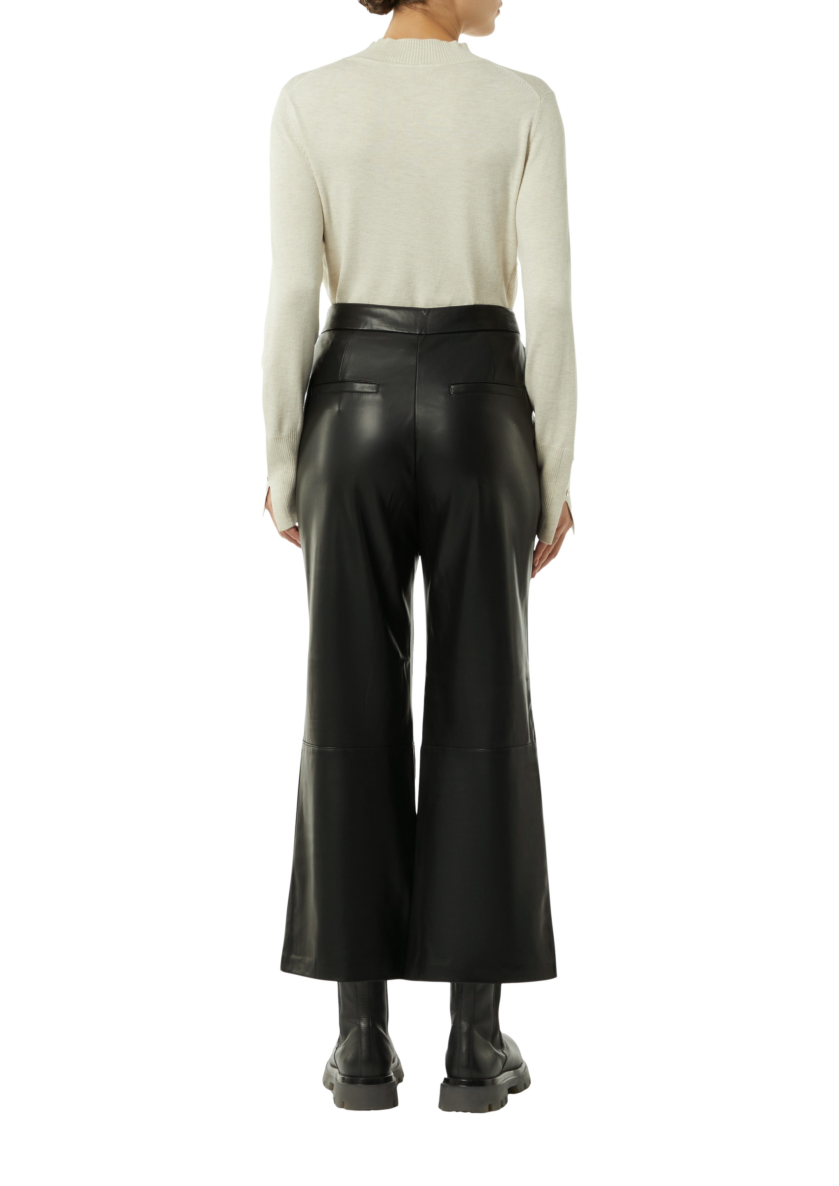 Comma Broek met wijde pijpen in leer-look