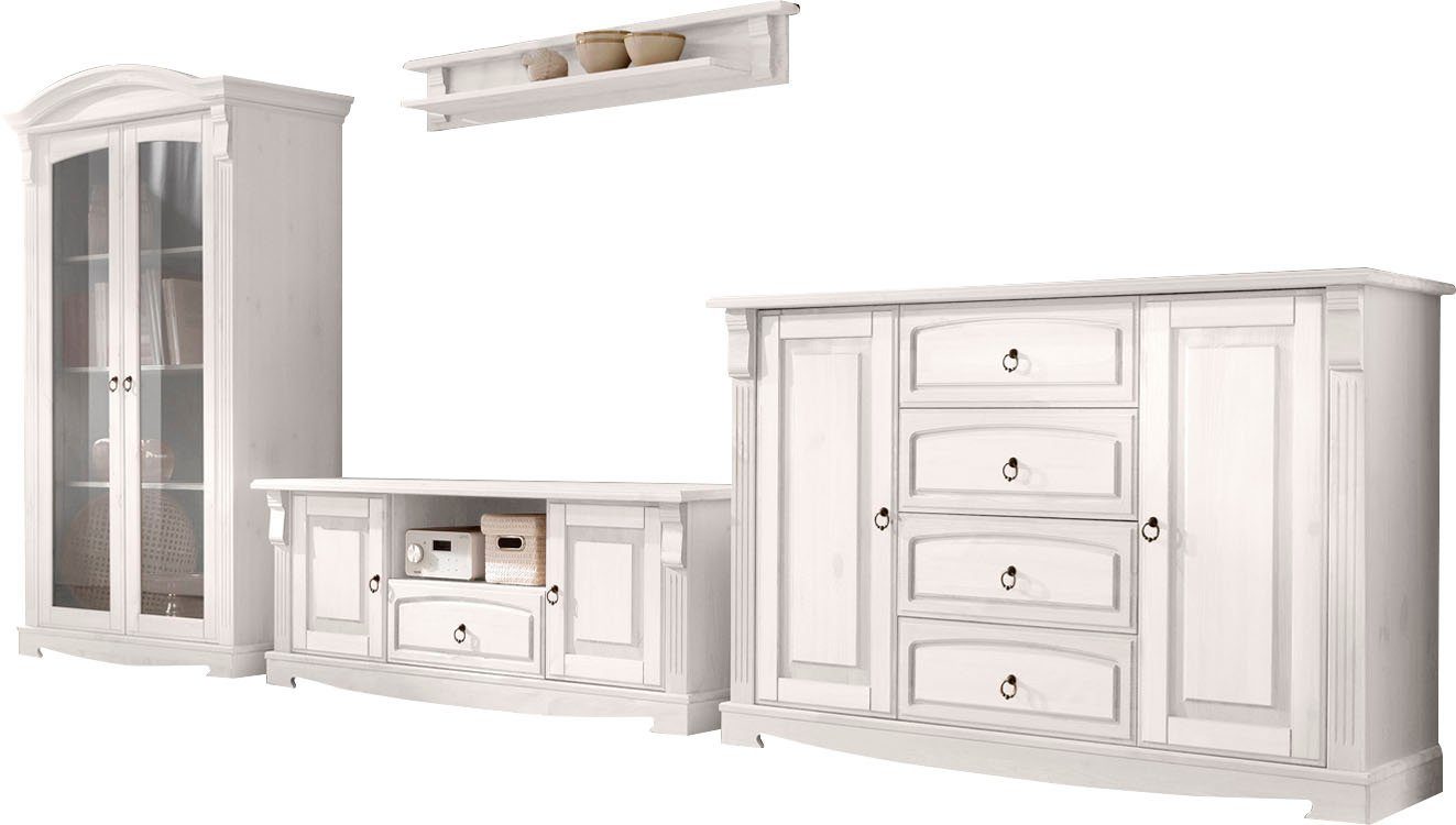 Home affaire Wandmeubel ANNA van massief dennenhout, fsc, in romantische landelijke stijl (set, 4-delig) tv-wandmeubels wit