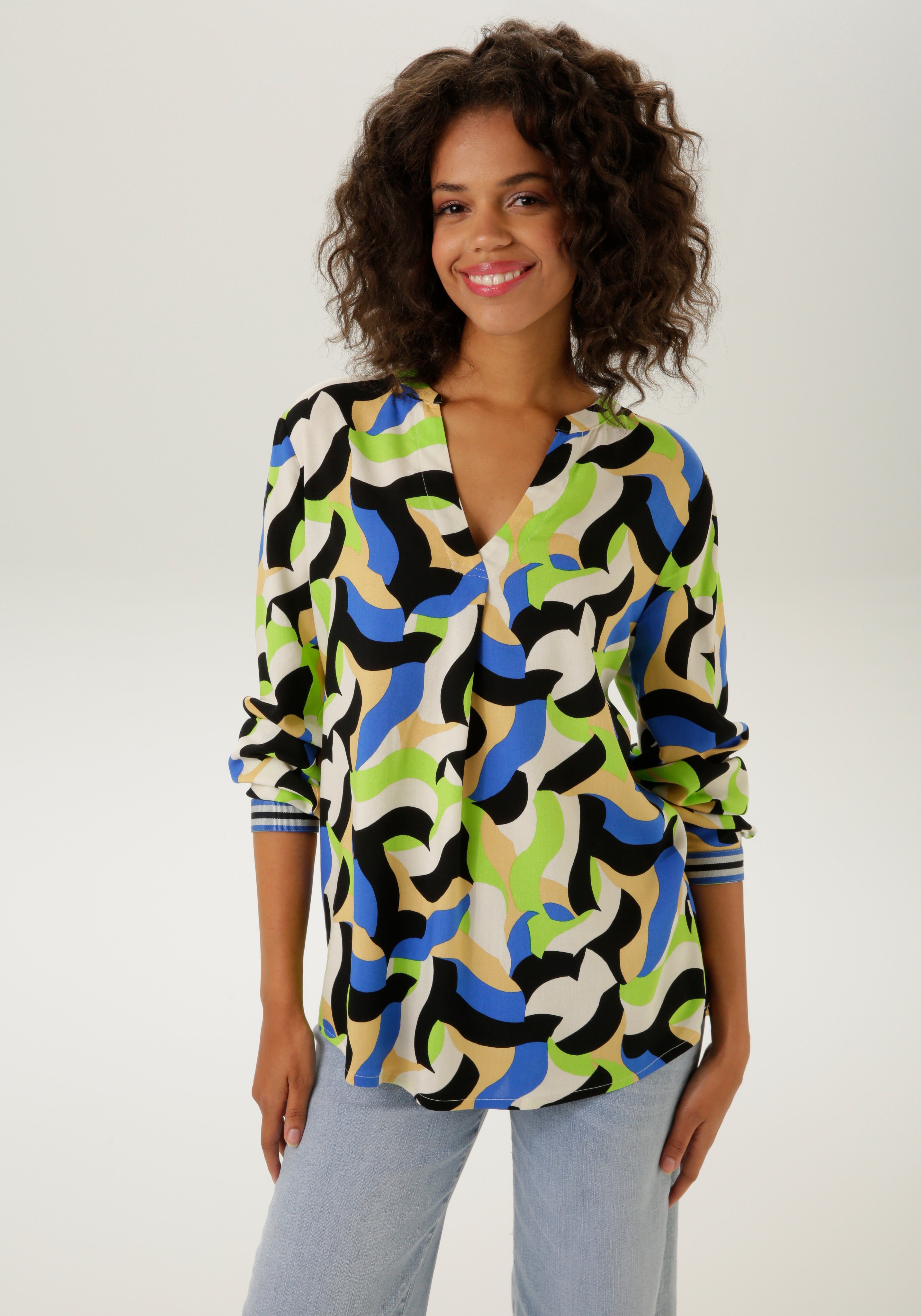 Aniston CASUAL Blouse zonder sluiting met trendy kleuren, grafische print dames blouses maat 44 multicolor