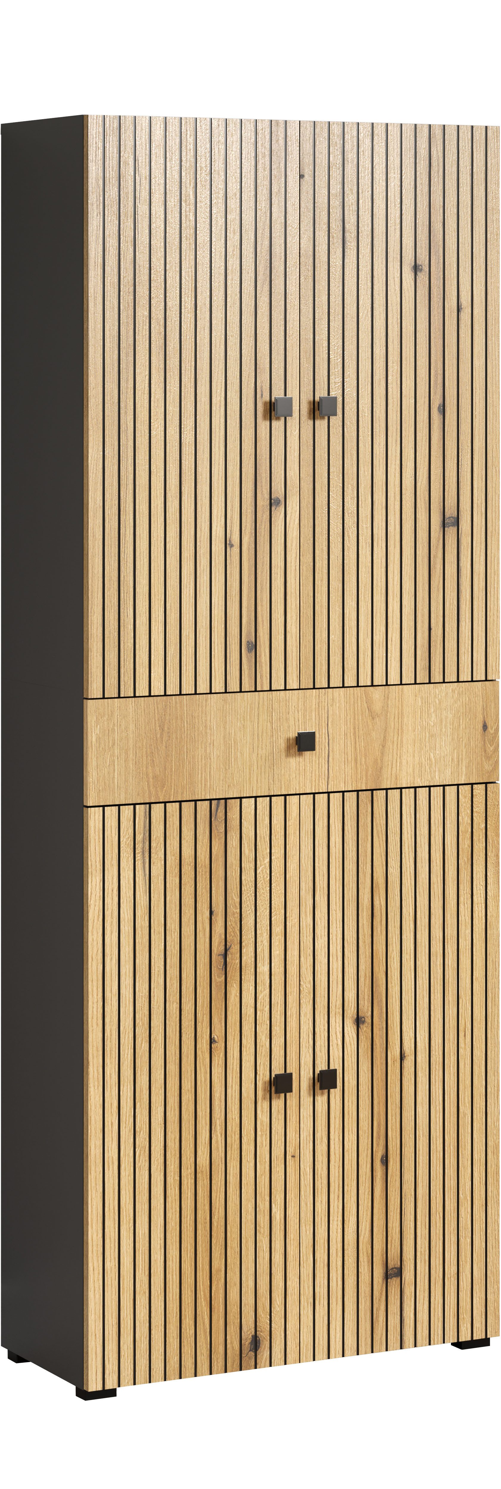 welltime Hoge kast Amrum Breedte 40 cm, ruime hoge kast eik ribbellook badkamerkast (1 stuk) hoge kasten grijs