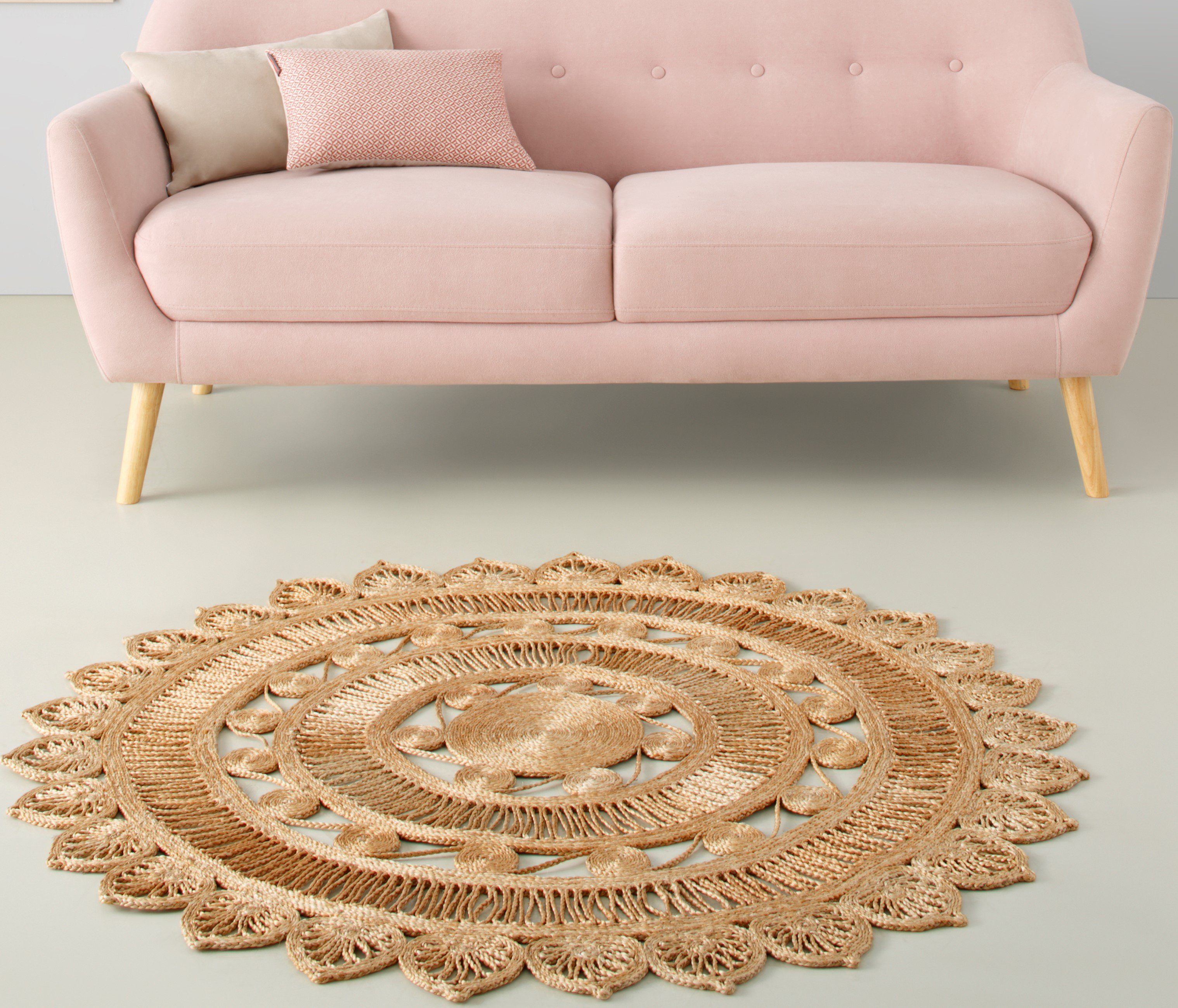 my home Vloerkleed Naturala, jute tapijt, handgemaakt puur natuurproduct, jute, boho, omkeerbaar tapijt, woonkamer, eetkamer