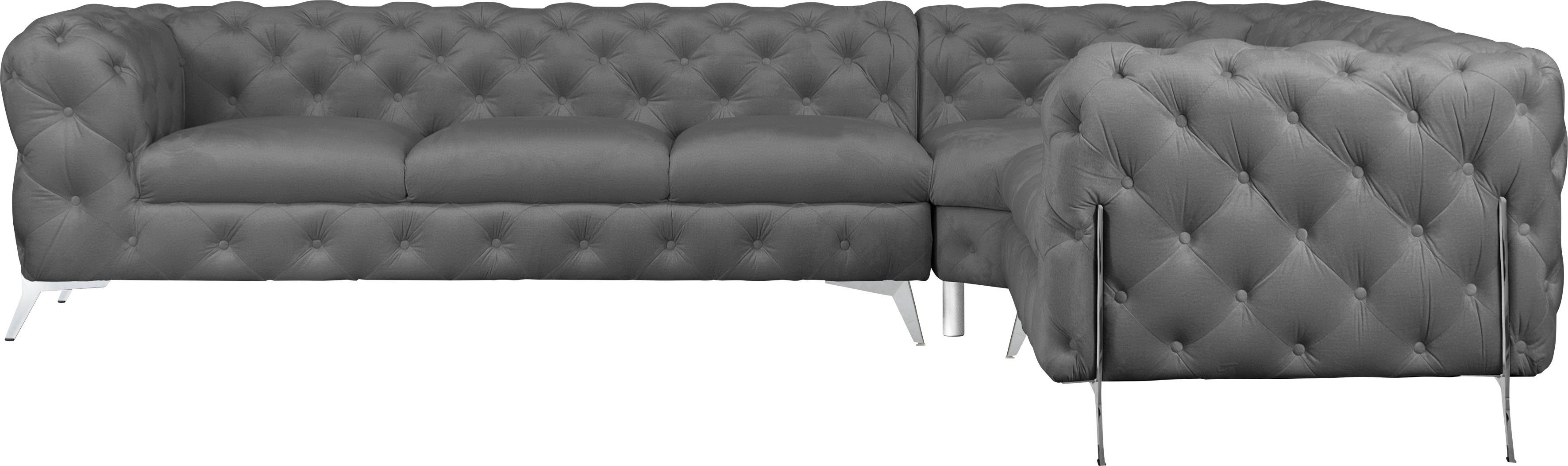 Leonique Chesterfield-bank Amaury L-vorm grote hoekbank, chesterfield-look, breedte 323 cm, kleur van de poten ter keuze