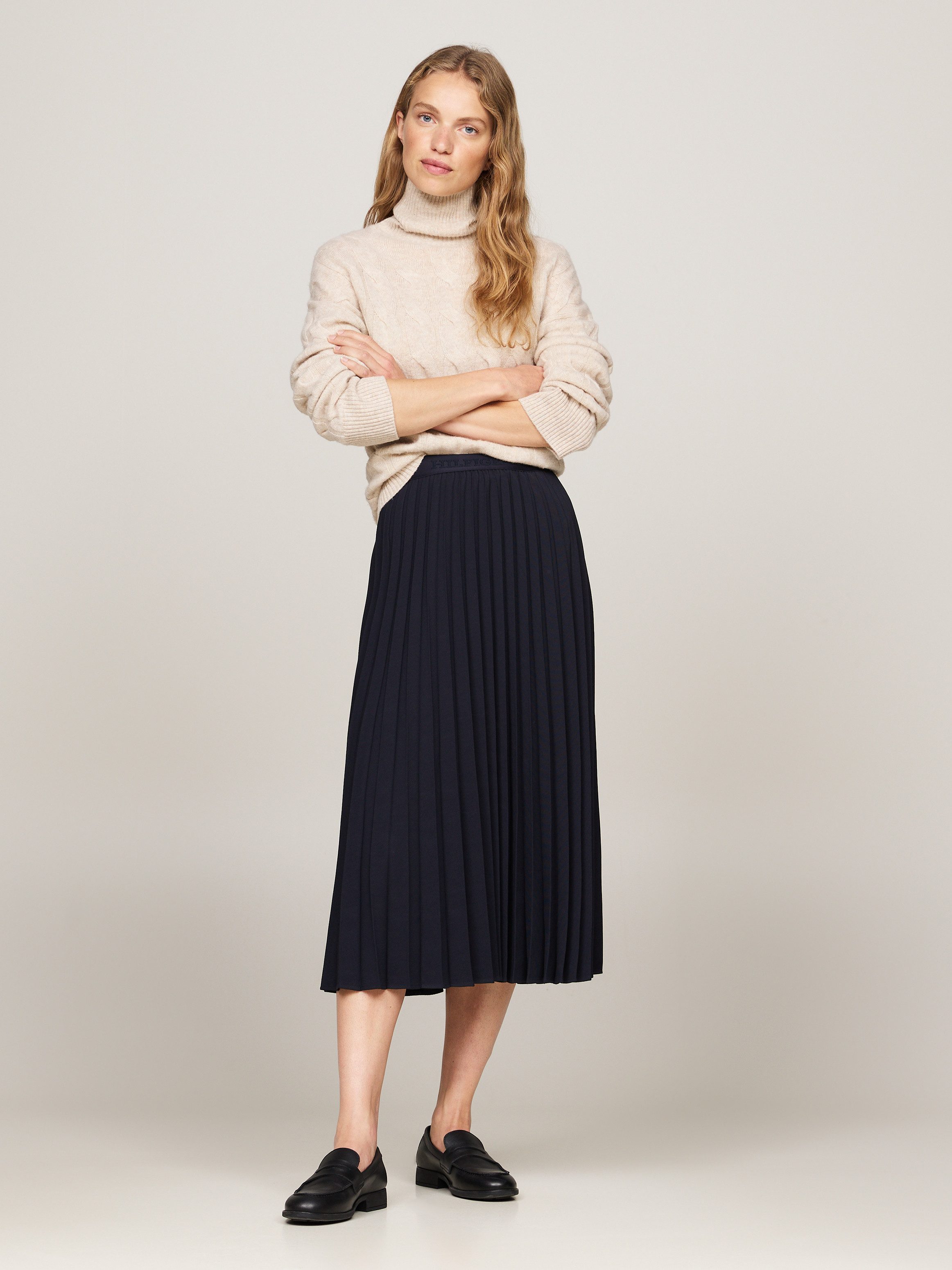 Tommy Hilfiger Plissérok FLUID TWILL PLEATED MIDI SKIRT