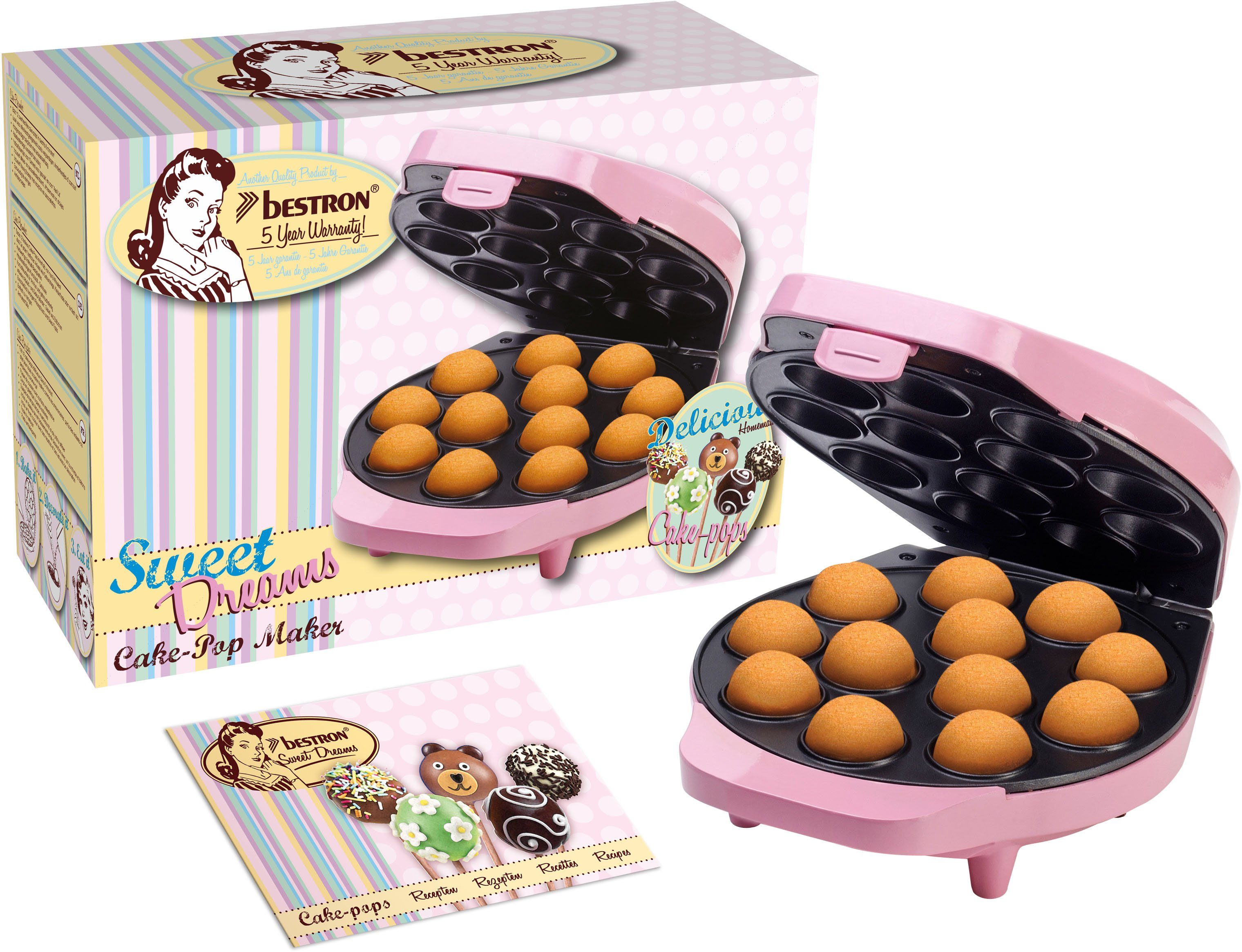 bestron Cakepop-maker DCPM12 Sweet Dreams in retro ontwerp, anti-aanbaklaag