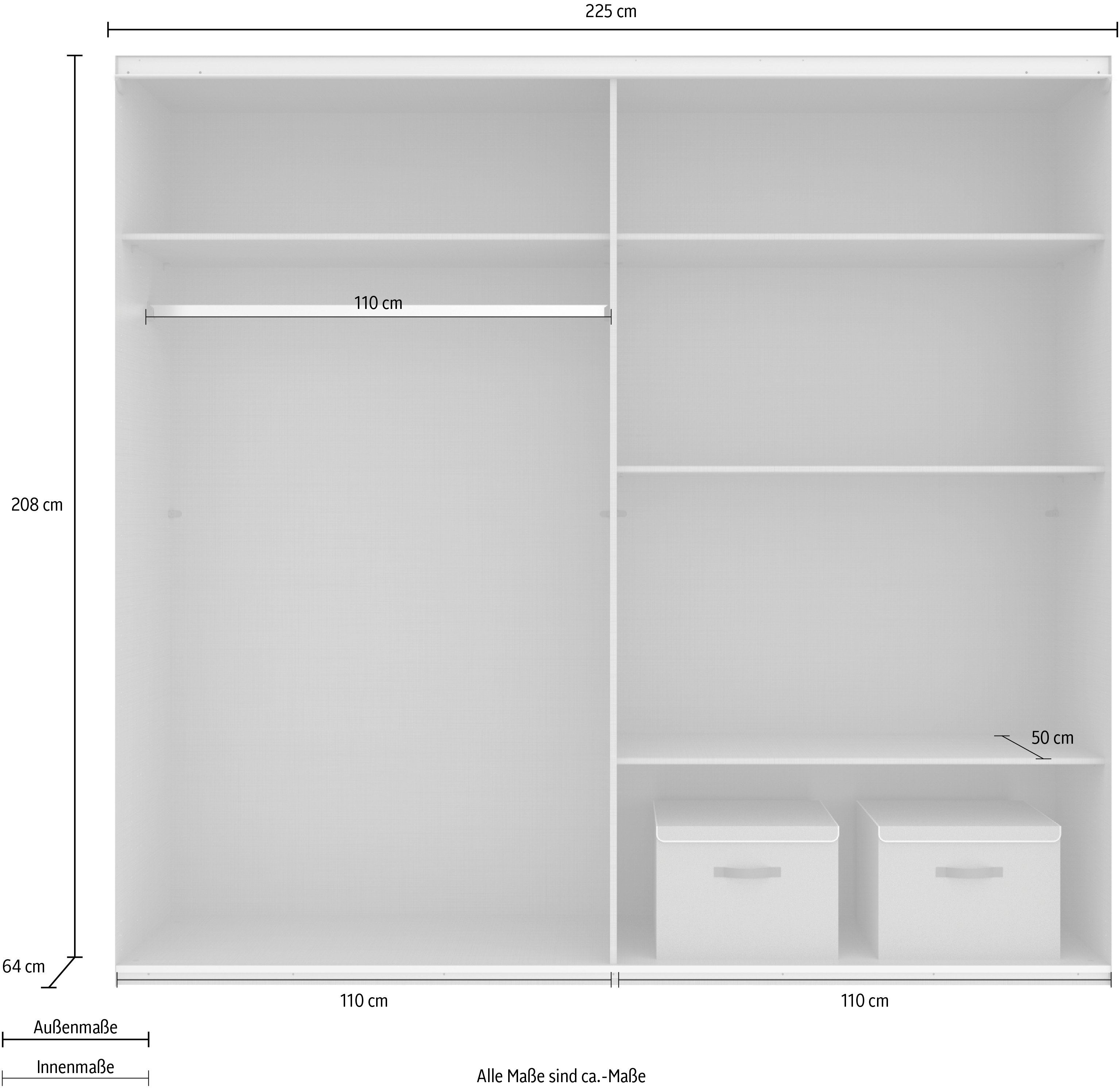 Wimex Zweefdeurkast Barmbek Slaapkamerkast BESTSELLER Garderobekast Kledingkast met 2 stoffen boxen en 2 extra planken, spiegeldeur