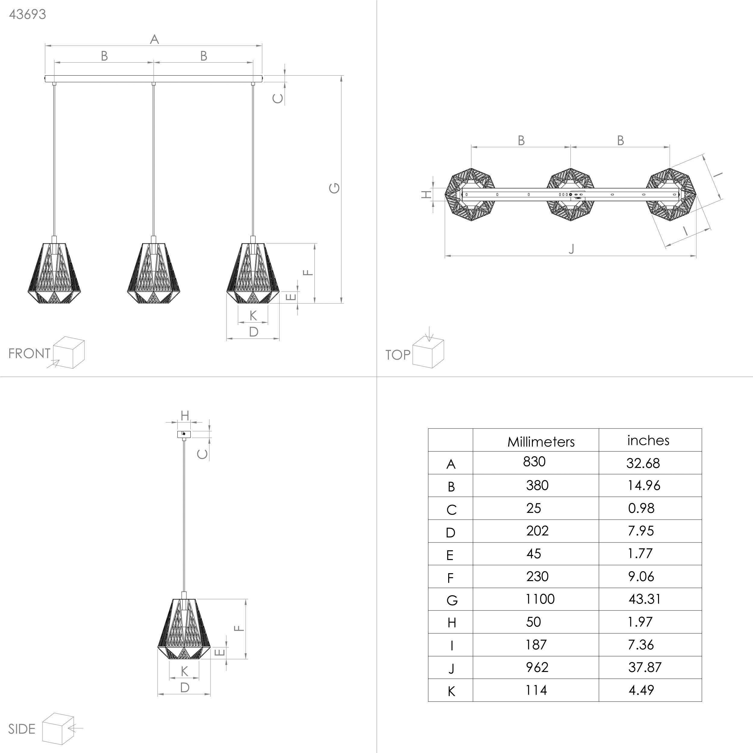 EGLO Hanglamp STYPE Hanglamp, eetkamer, woonkamer L96 x B20 x H110, 3X40W excl. (1 stuk)