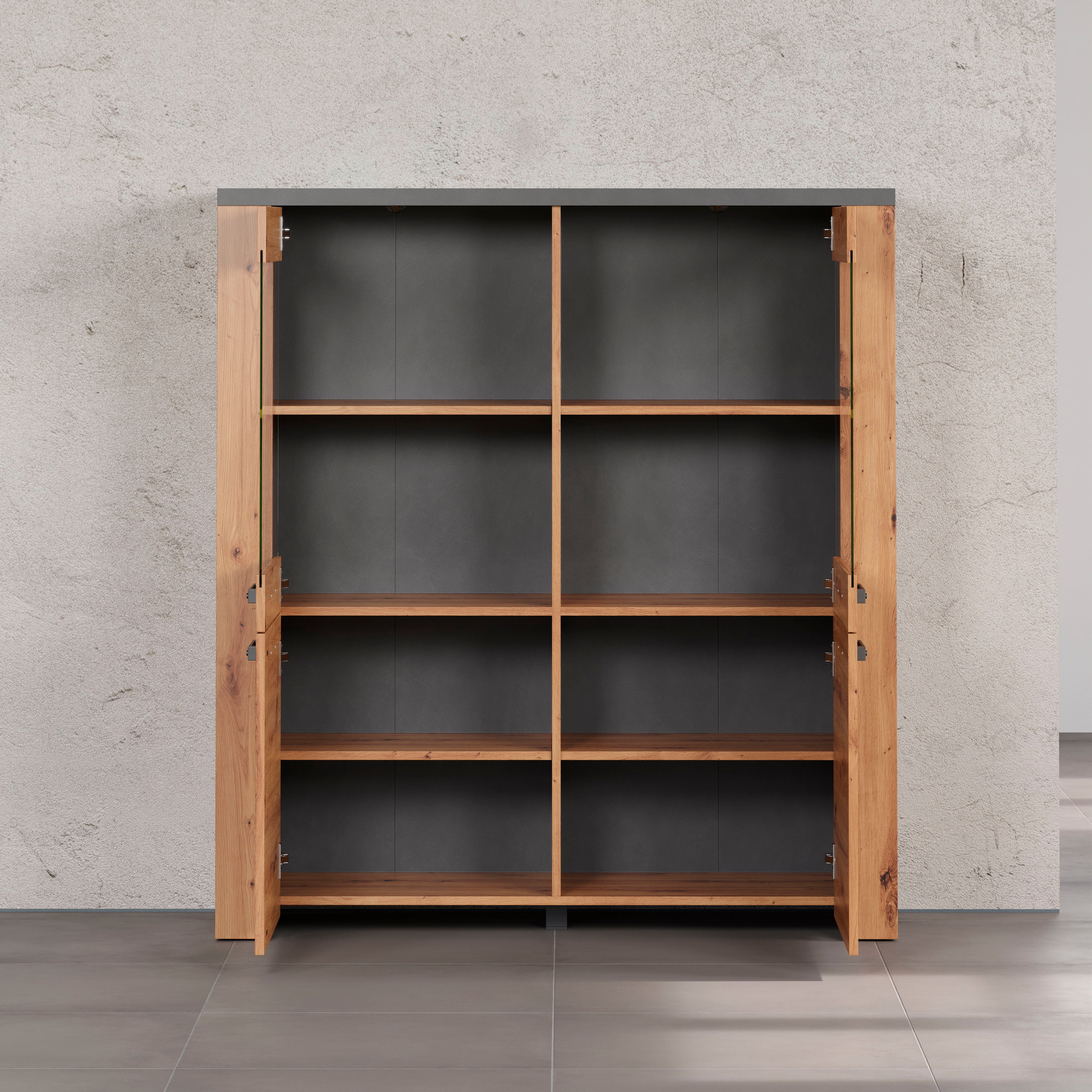 Home affaire Highboard Ambres Vitrine, echt houtlook, ca. Afmetingen BxH: 127x139 cm (1 stuk)