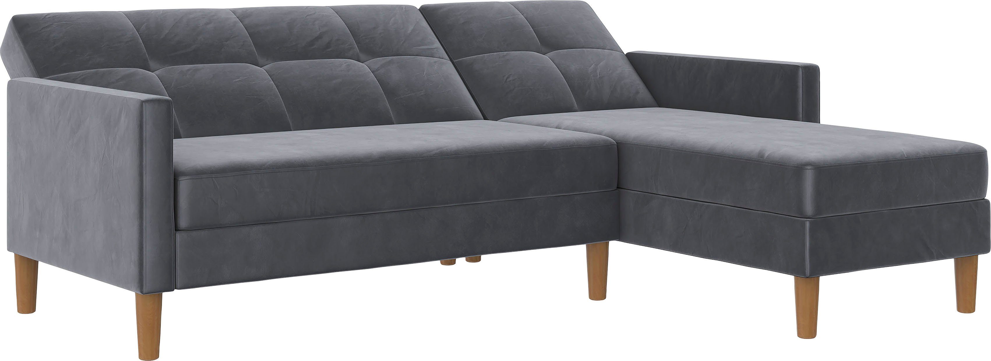 Dorel Home Hoekbank Lilly, L-vorm met bedfunctie, récamier aan beide kanten te monteren, zithoogte 43 cm