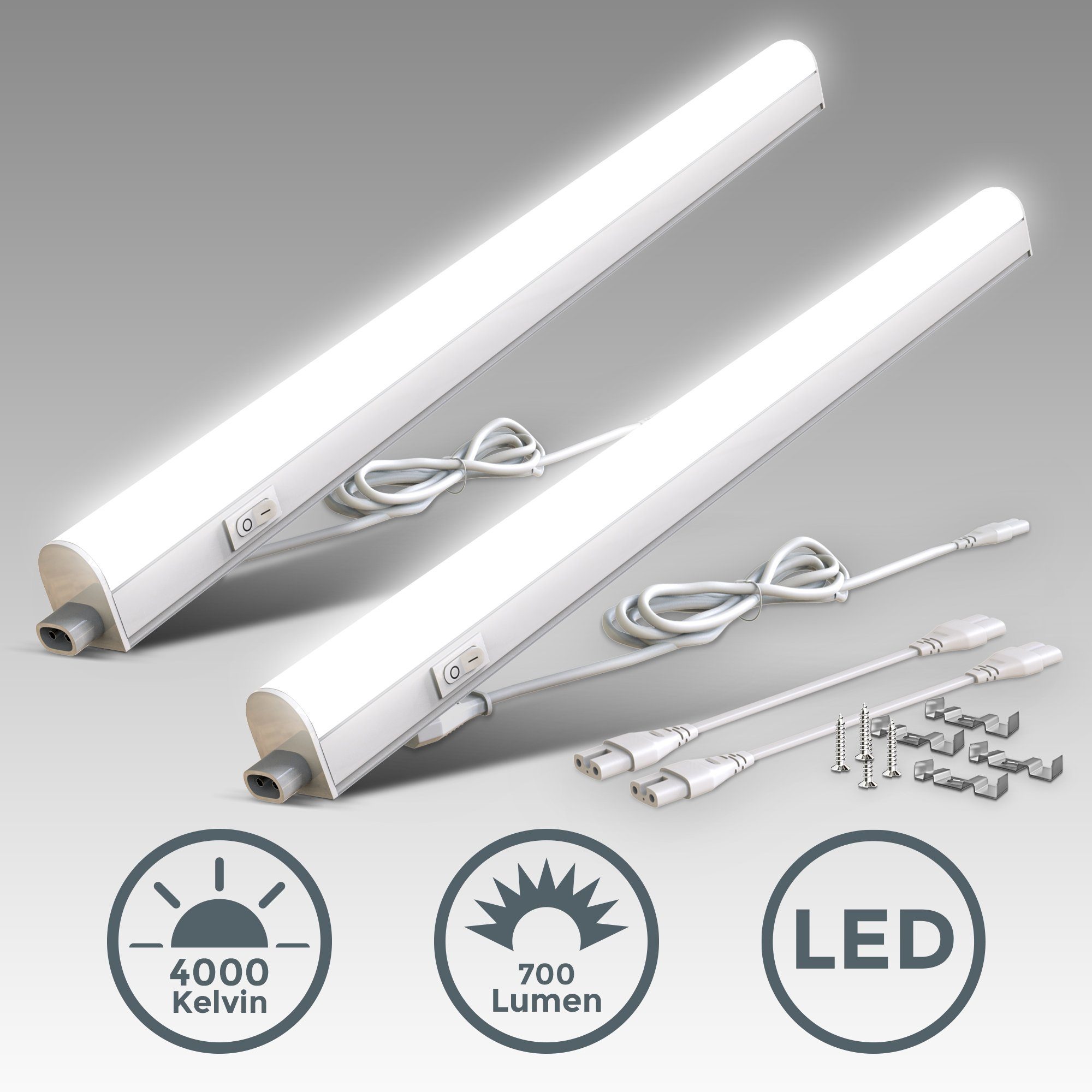 B.K.Licht Verlichting voor onderkast BK_UL1512 Onderkastverlichting, set van 2, 57,3 cm, neutraal wit licht (2 stuks)