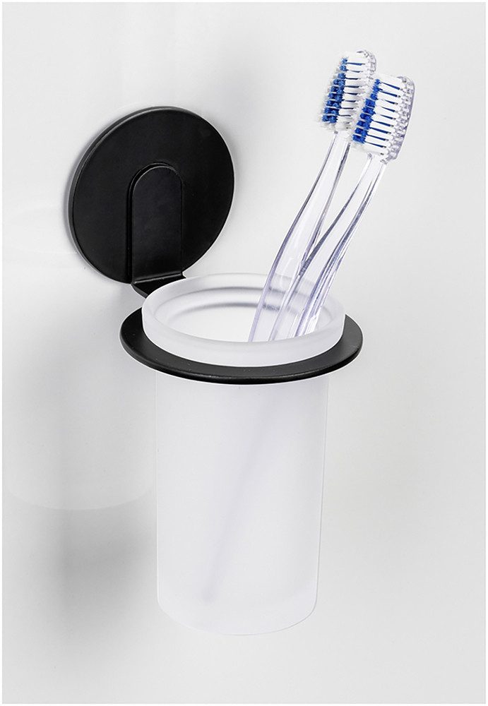 WENKO Poetsbeker Turbo-Loc® model Bivio met wandbevestiging zonder boren, aluminium, gesatineerd glas