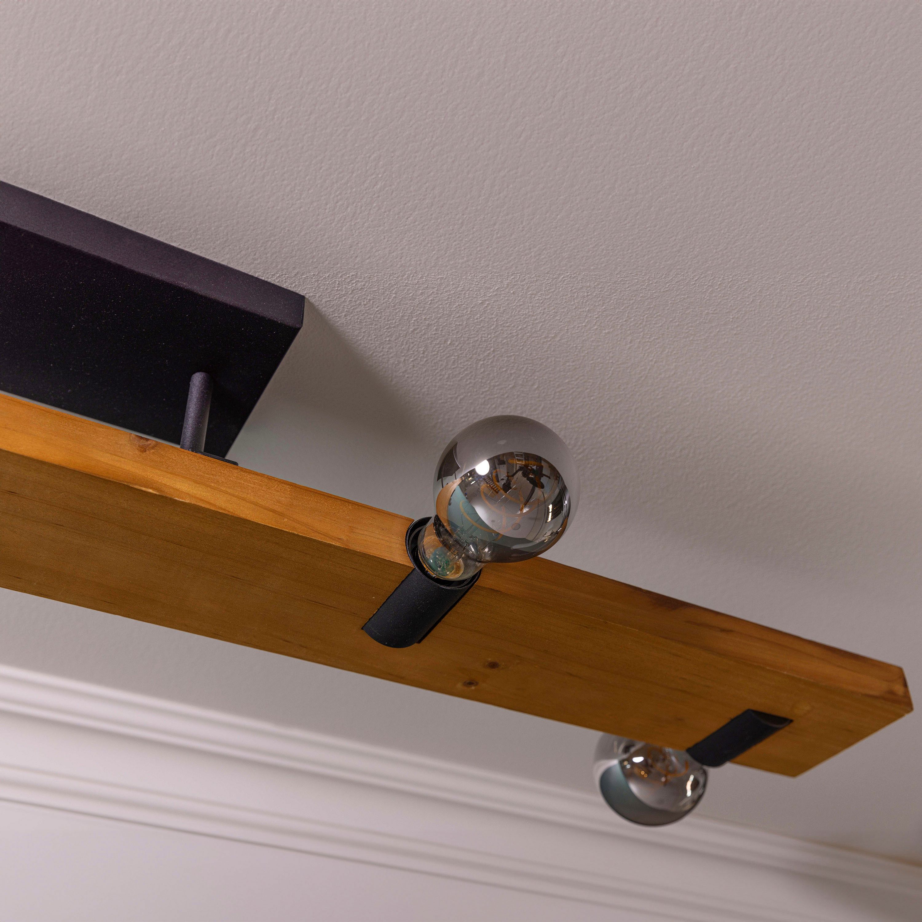 Brilliant Leuchten Plafondlamp Mertes Plafondlamp, E27, 115 x 12,5 cm, hout/metaal, bruin/zwart (1 stuk)